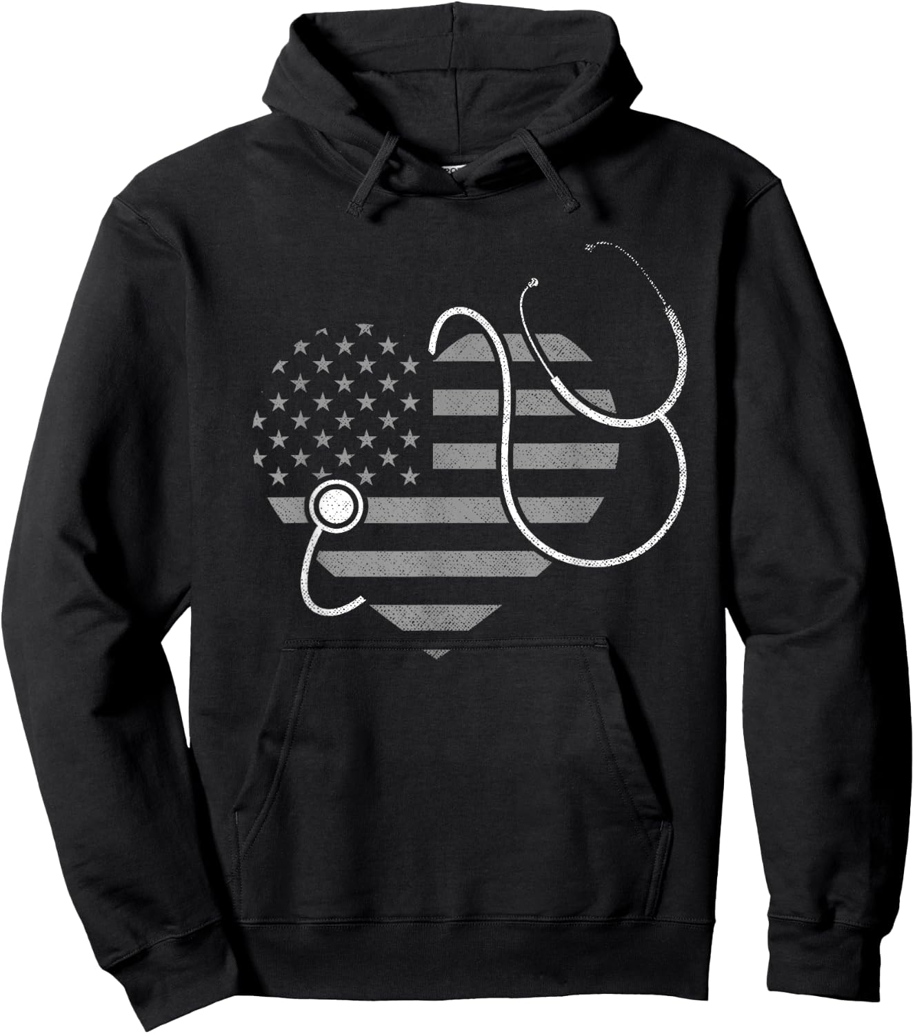 US Flag Stethoscope Patriotic Nursing Medicine Heart Nurse Hoodie - Hoodie | Black