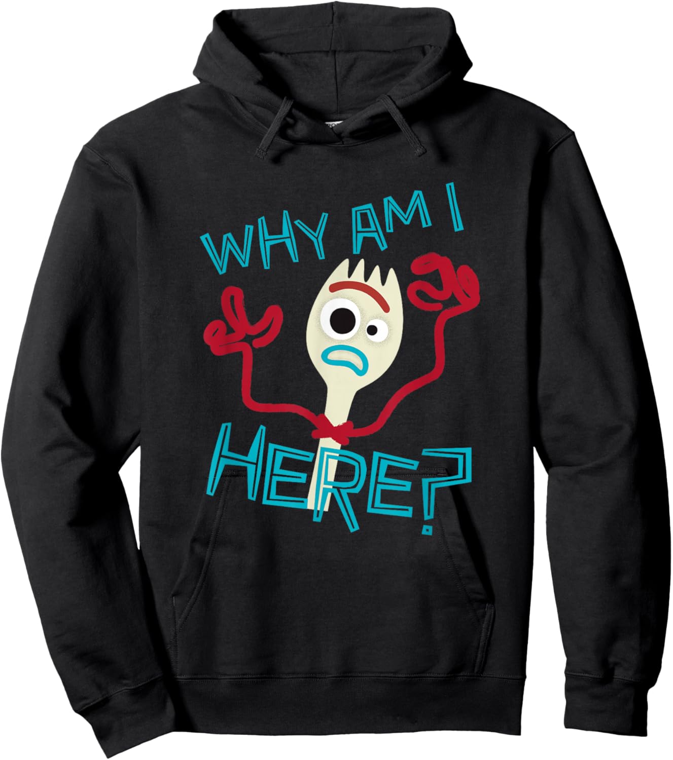 Disney Pixar Toy Story 4 Cute Forky Why Am I Here? Logo Hoodie - Hoodie | Black