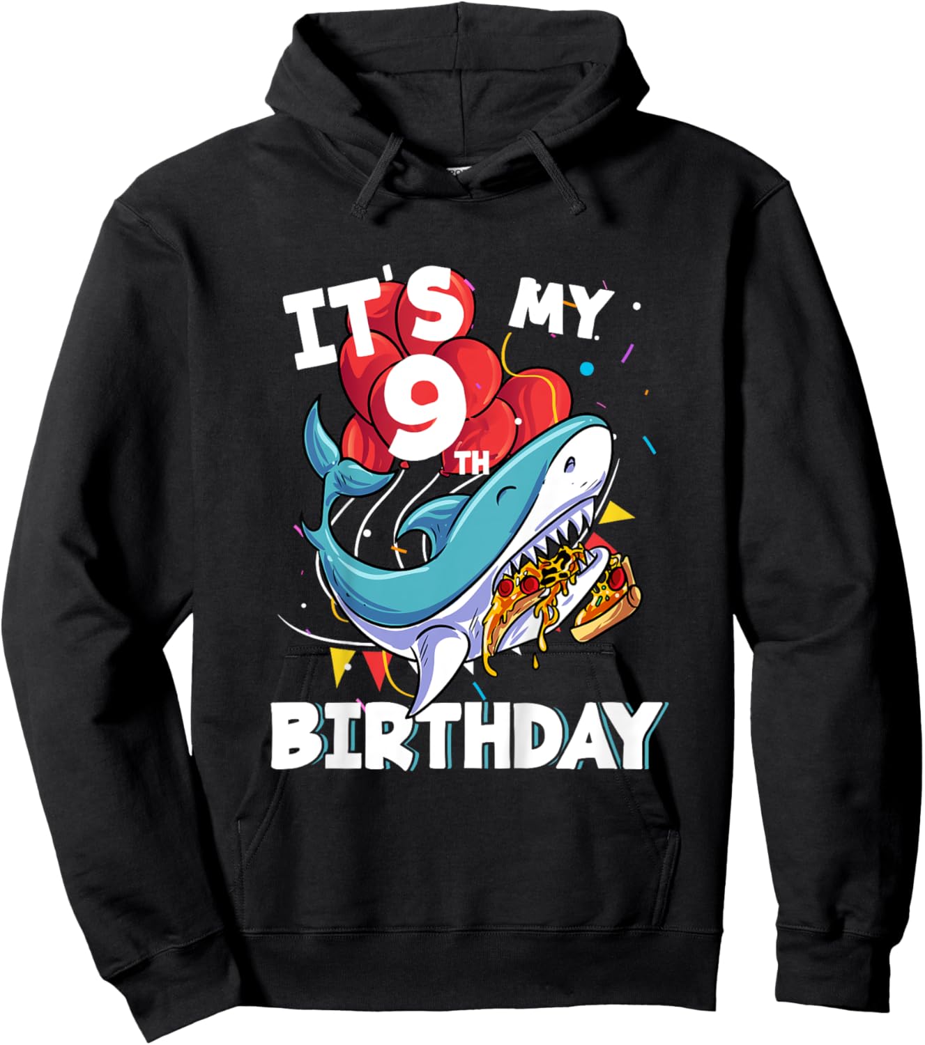 Kids It's my 9th Birthday 9 Year Old Shark Birthday Hoodie - Hoodie | Black