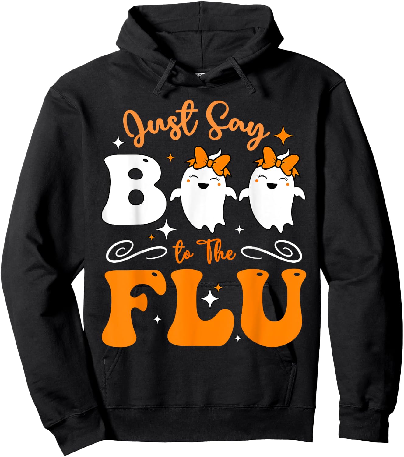 Say Boo To The Flu Funny Halloween Bow Cute Ghost Boo To Flu Hoodie - Hoodie | Black