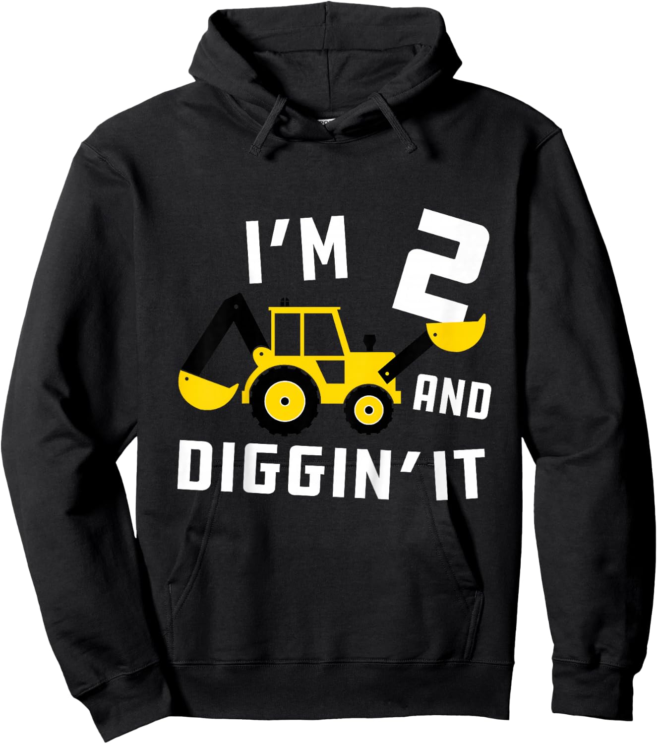 Kids Construction Birthday I'm 2 And Digging It Hoodie - Hoodie | Black
