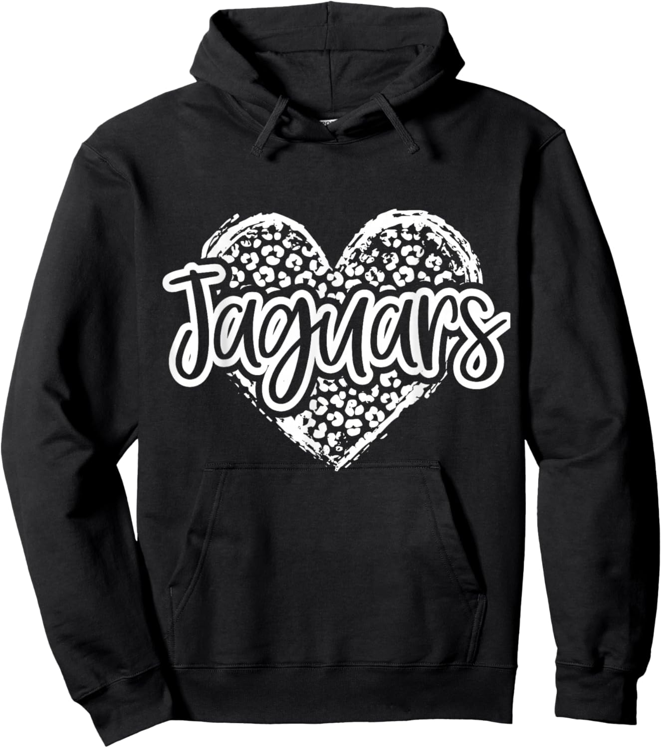 Leopard Cheetah Heart JAGUARS School Spirit Top Distressed Hoodie - Hoodie | Black