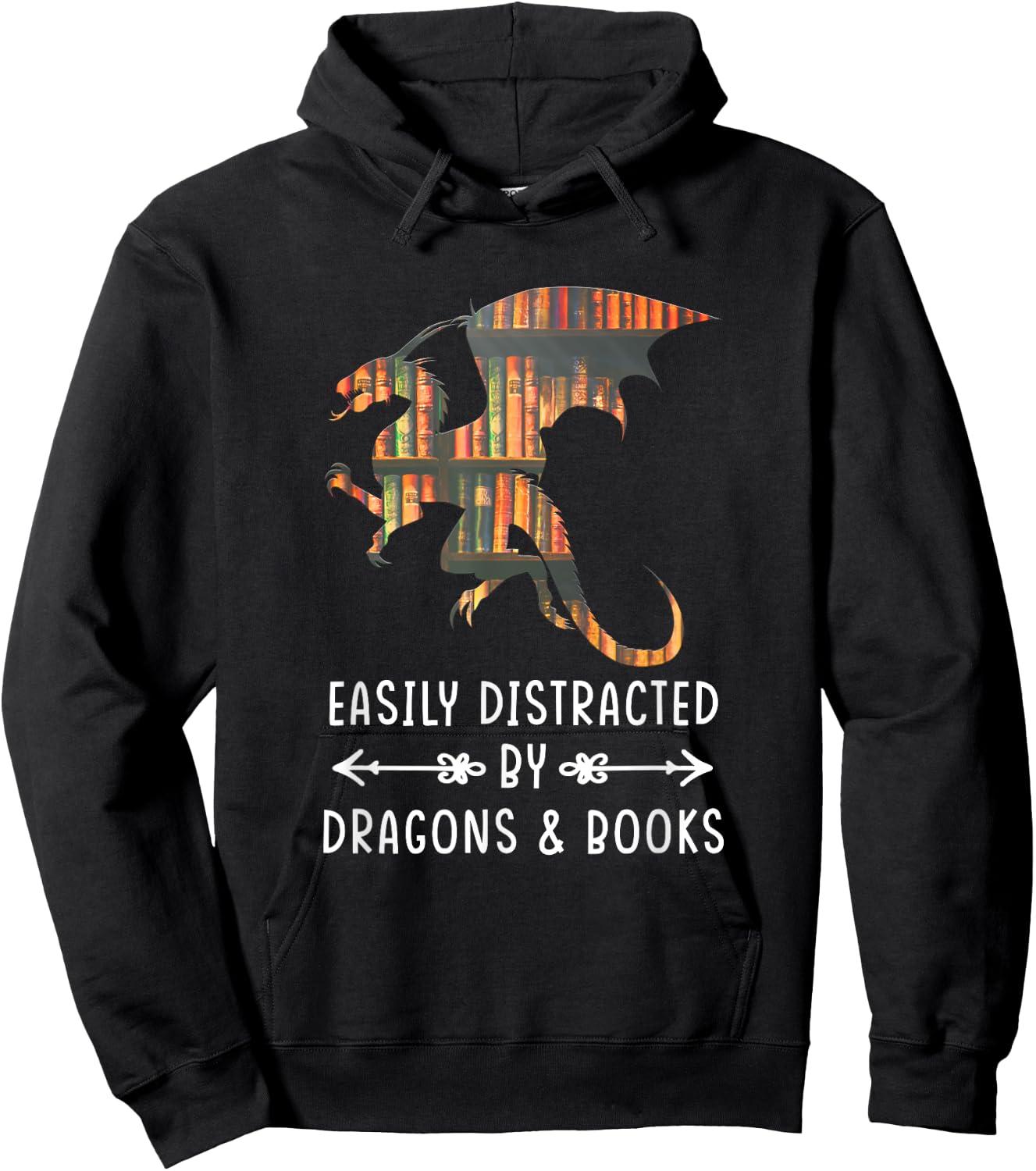 Easily Distracted By Dragon And Books Nerds School Hoodie - Hoodie | Black