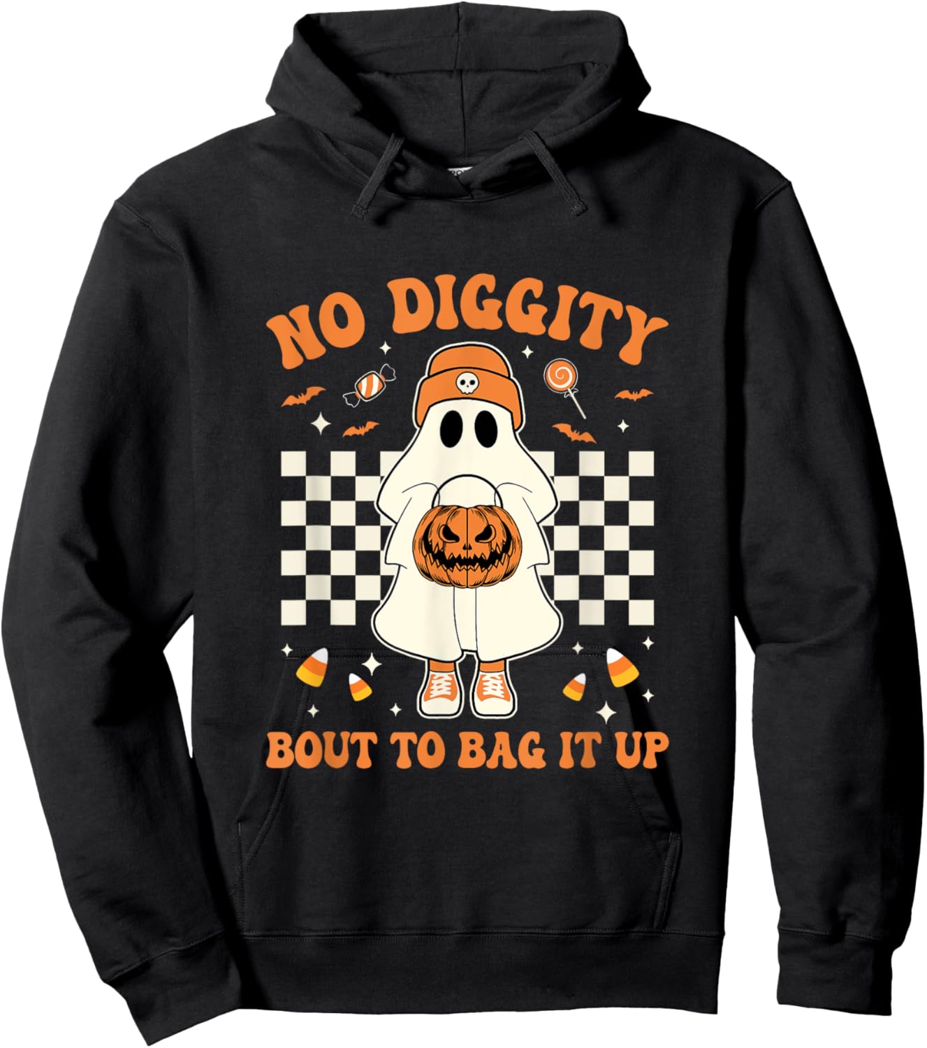 Halloween Ghost No Diggity Bout To Bag It Up Kids Hoodie - Hoodie | Black