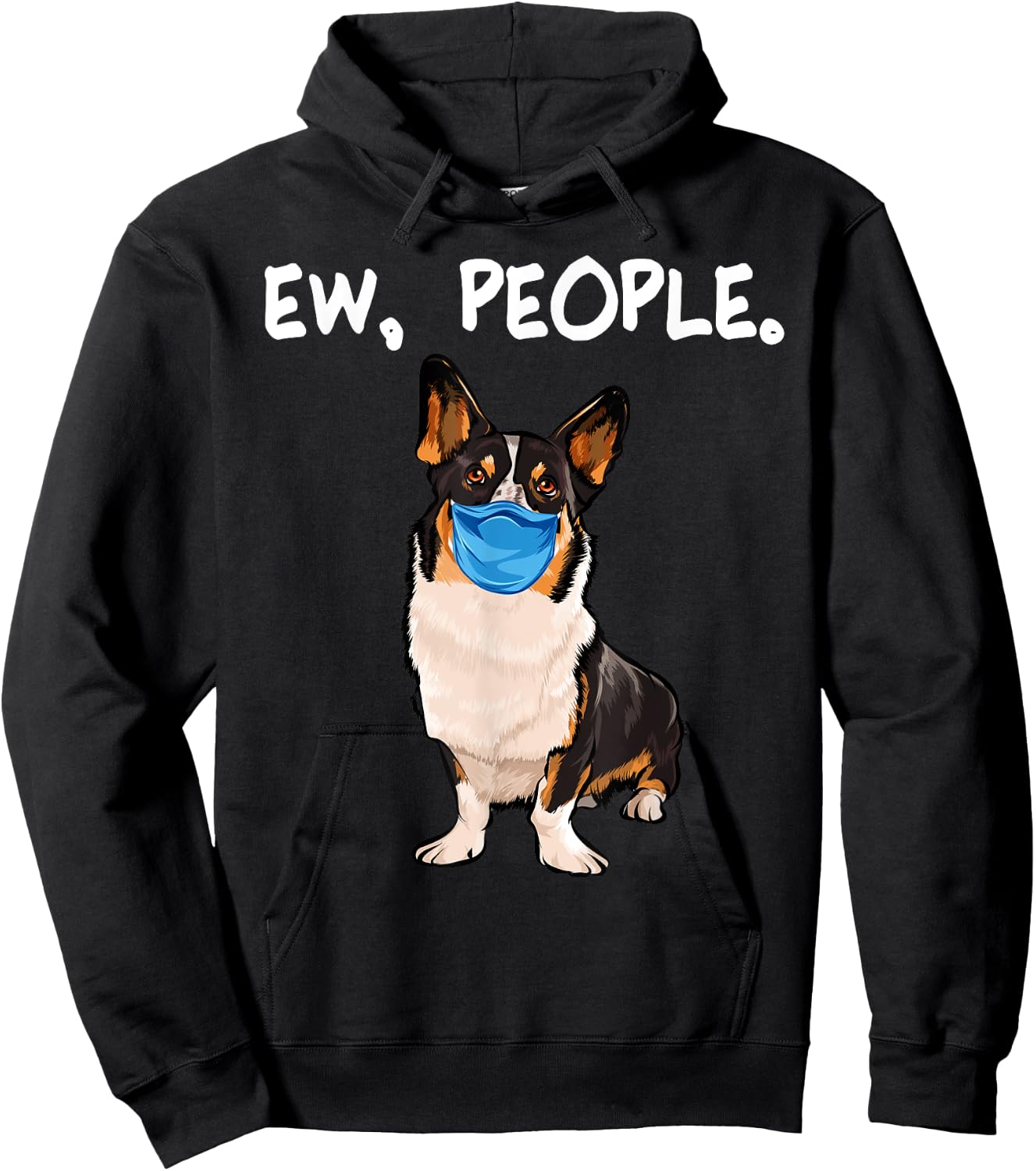 Cardigan Welsh Corgi Ew People Dog Wearing Face Mask Men Women Hoodie - Hoodie | Black