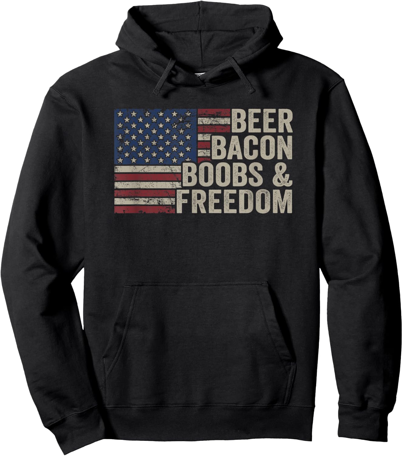 BEER BACON BOOBS & FREEDOM - Vintage USA Flag BBQ Drinking Men Hoodie - Hoodie | Black