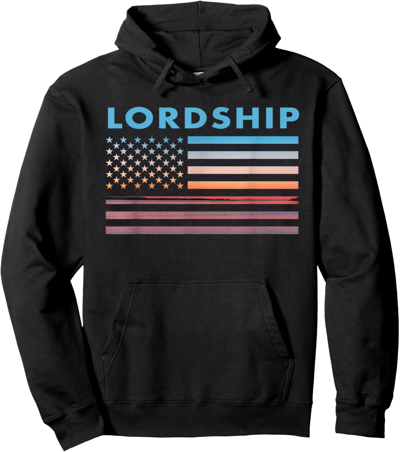 Vintage Sunset American Flag Lordship, Connecticut Women Men Hoodie - Hoodie | Black