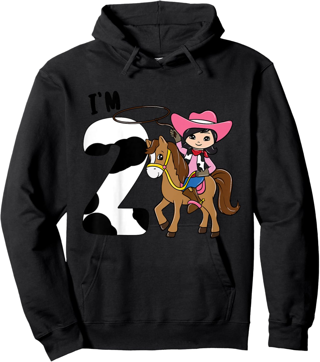 I'm 2 - Cute Horse Riding Cowgirl 2nd Birthday Girls Hoodie - Hoodie | Black