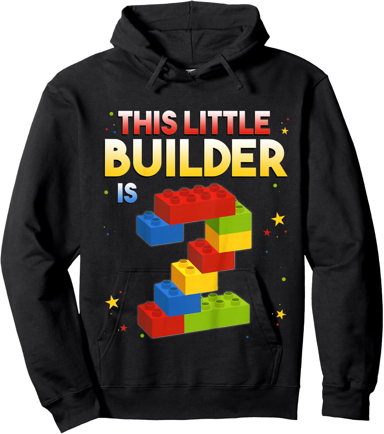 2 Years Old Builder Boy Girl Gift Building Blocks Birthday Hoodie - Hoodie | Black