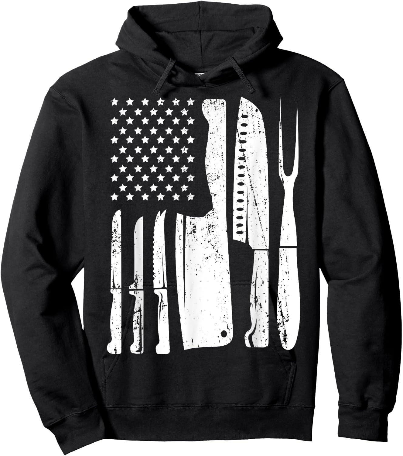 Chef Knife American Flag Head Cook USA Patriotic Cooking Women Men Hoodie - Hoodie | Black