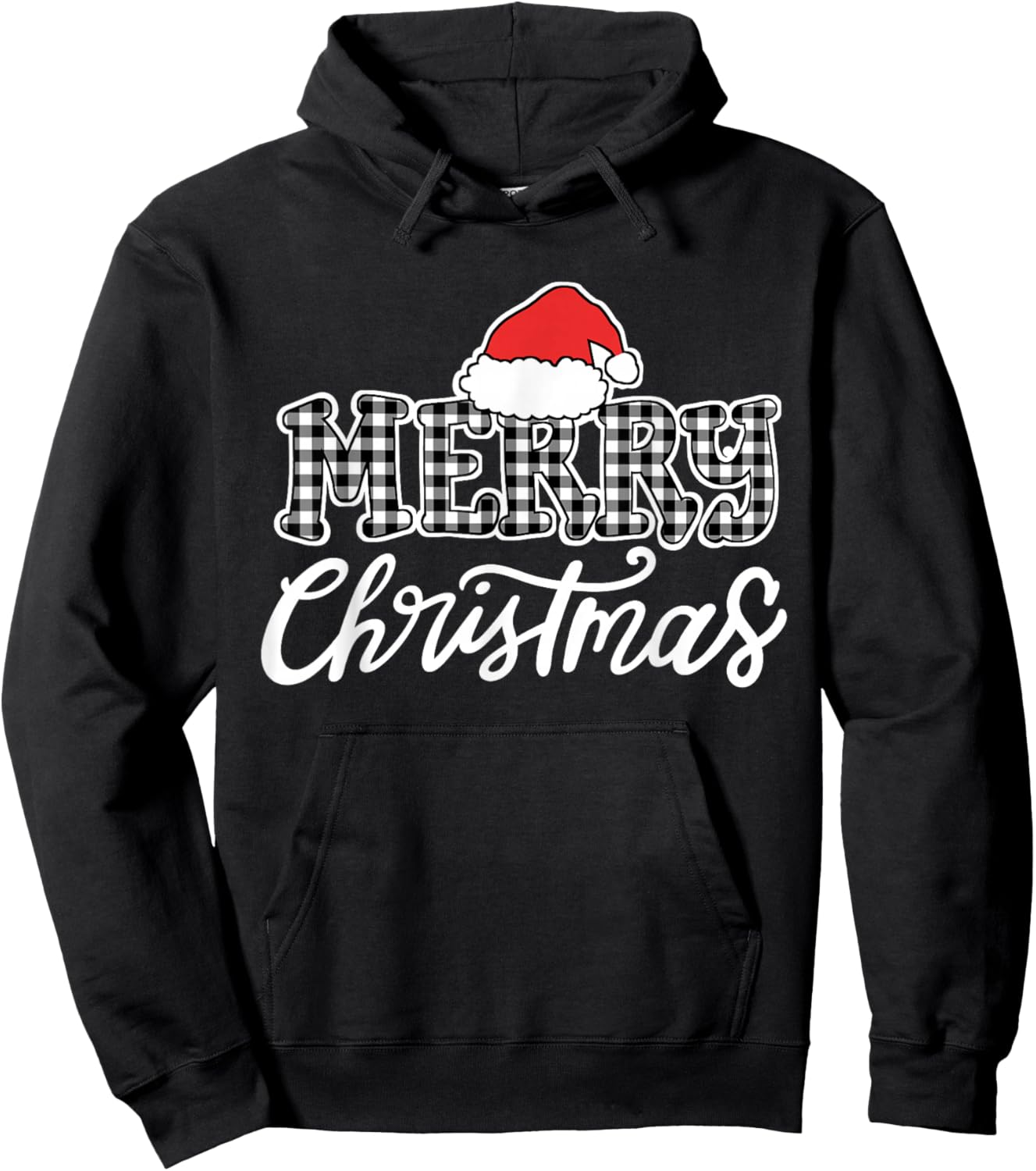 Merry Christmas Buffalo Black and White Plaid Men Women Kids Hoodie - Hoodie | Black