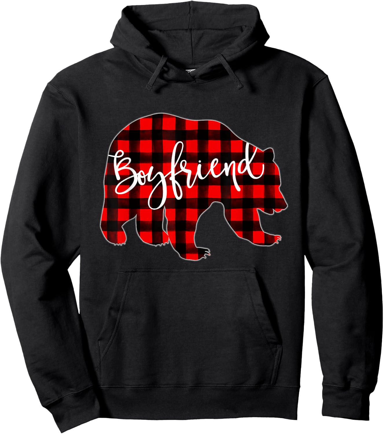 Red Plaid Boyfriend Bear Matching Family Christmas Buffalo Hoodie - Hoodie | Black