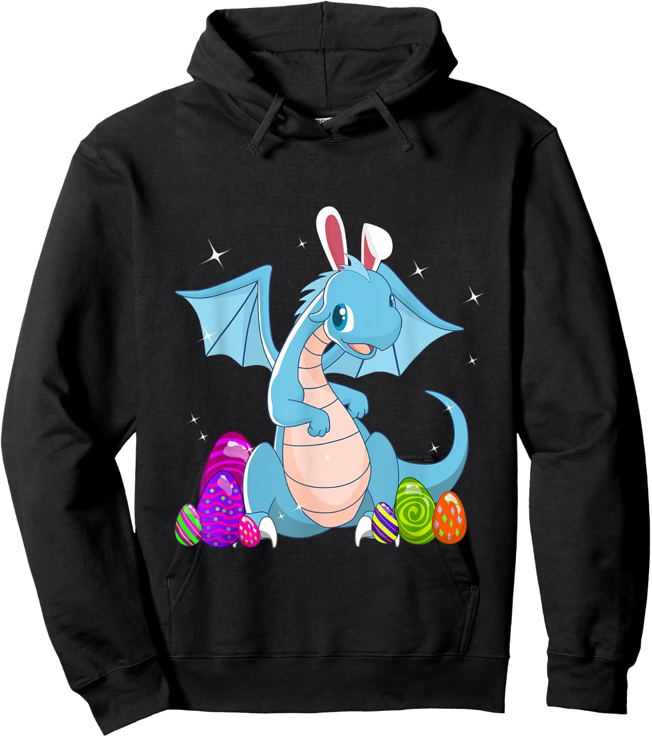 Easter Dragon Holiday Bunny Ears and colored eggs Hoodie - Hoodie | Black