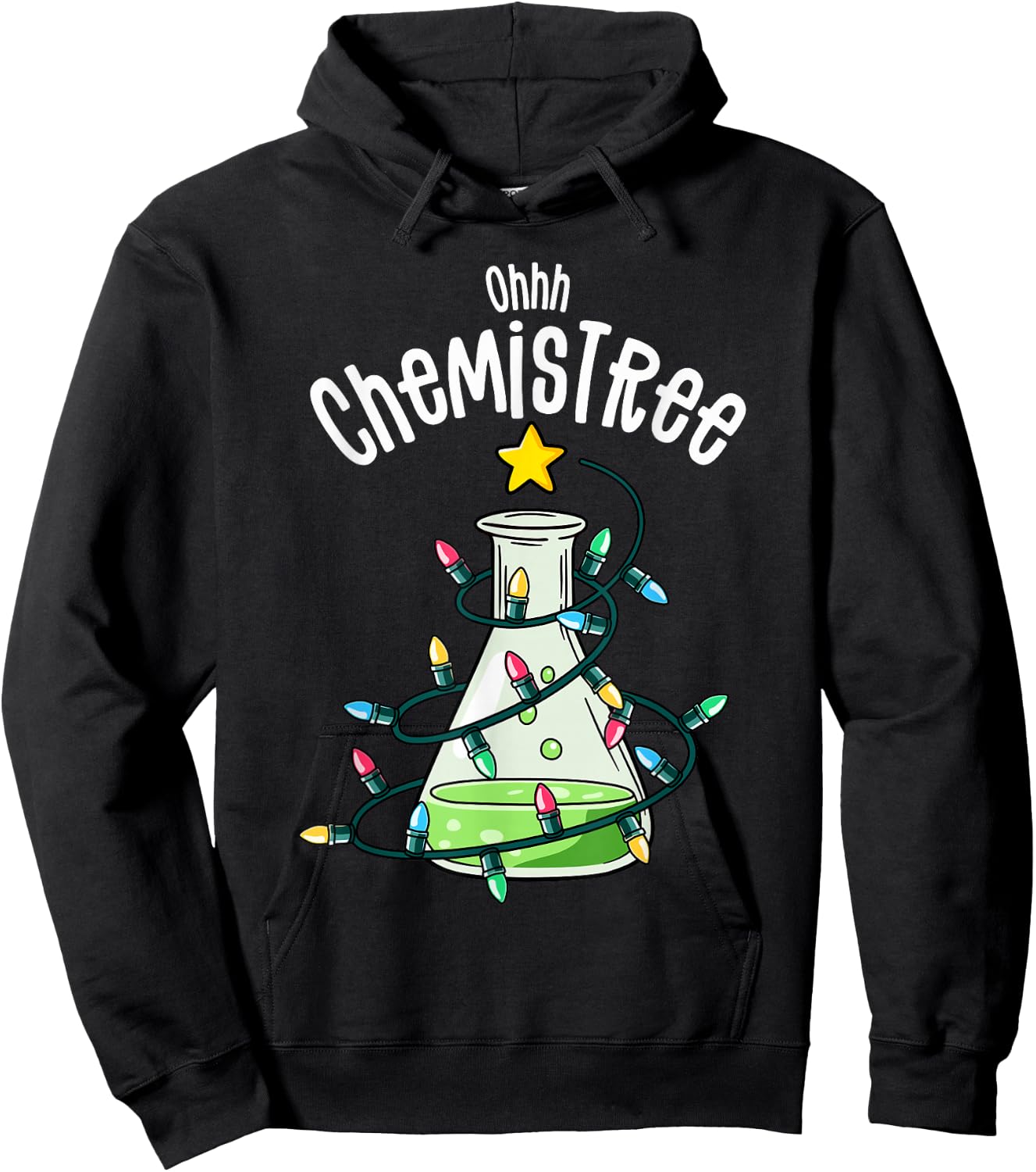 Chemistry by Joy Haus Oh Chemistree -Adults Black Small Modern Embroidery Cartoon Christmas Holiday Unique Design Short Sleeve Classic Fit Pull On Imported Cotton Blend Hoodie - Hoodie | Black