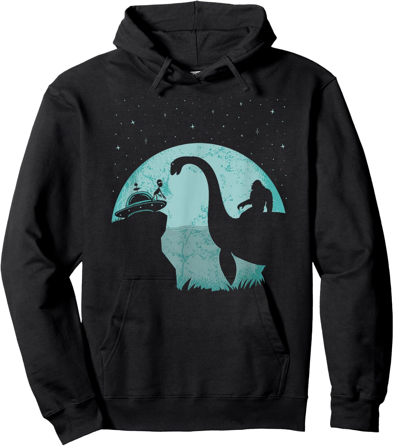 Bigfoot Riding Loch Ness Monster Sasquatch Ufo Abduction Hoodie - Hoodie | Black