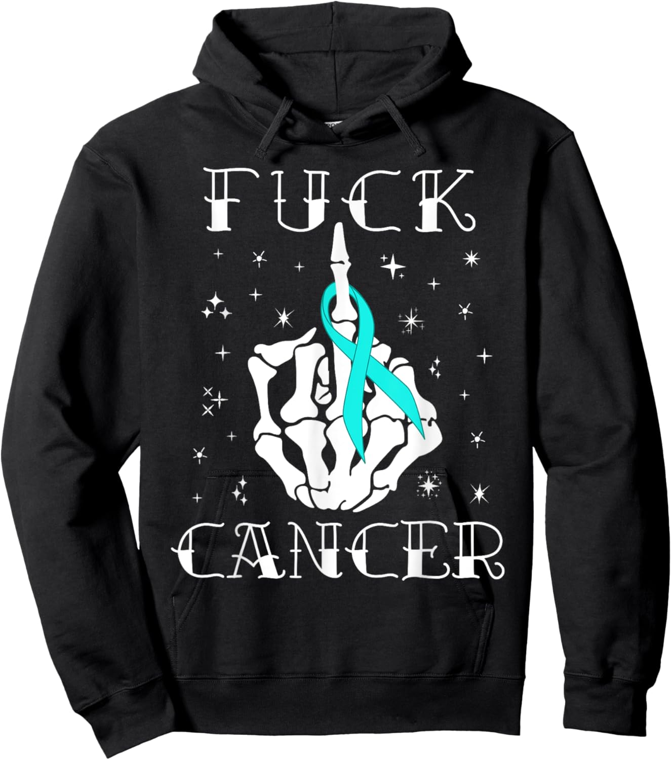 Fuck Cancer Tattoos Survivor Teal Ribbon Ovarian Cancer Hoodie - Hoodie | Black