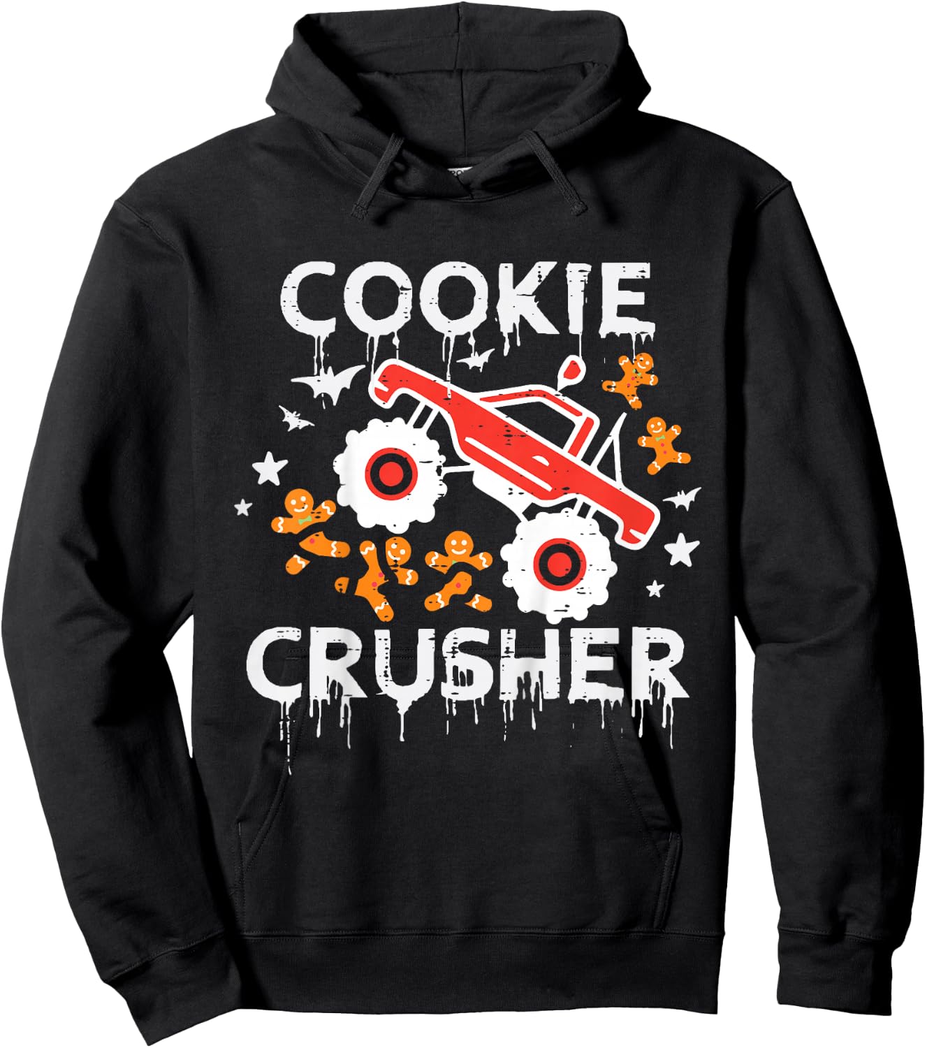 Kids Christmas Monster Truck Cookie Crusher Xmas Boys Kid Toddler Hoodie - Hoodie | Black