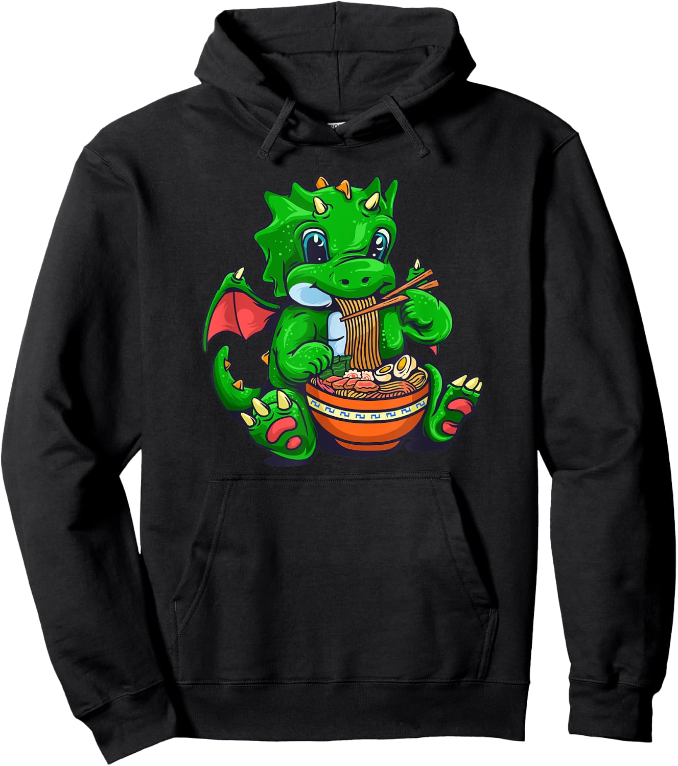 Kawaii Dragon Eating Ramen Noodles Anime Hoodie - Hoodie | Black