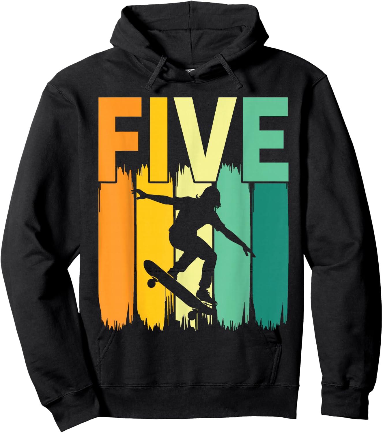 5th Birthday Retro Skateboard Skater Boys Kids 5 Years Old Hoodie - Hoodie | Black