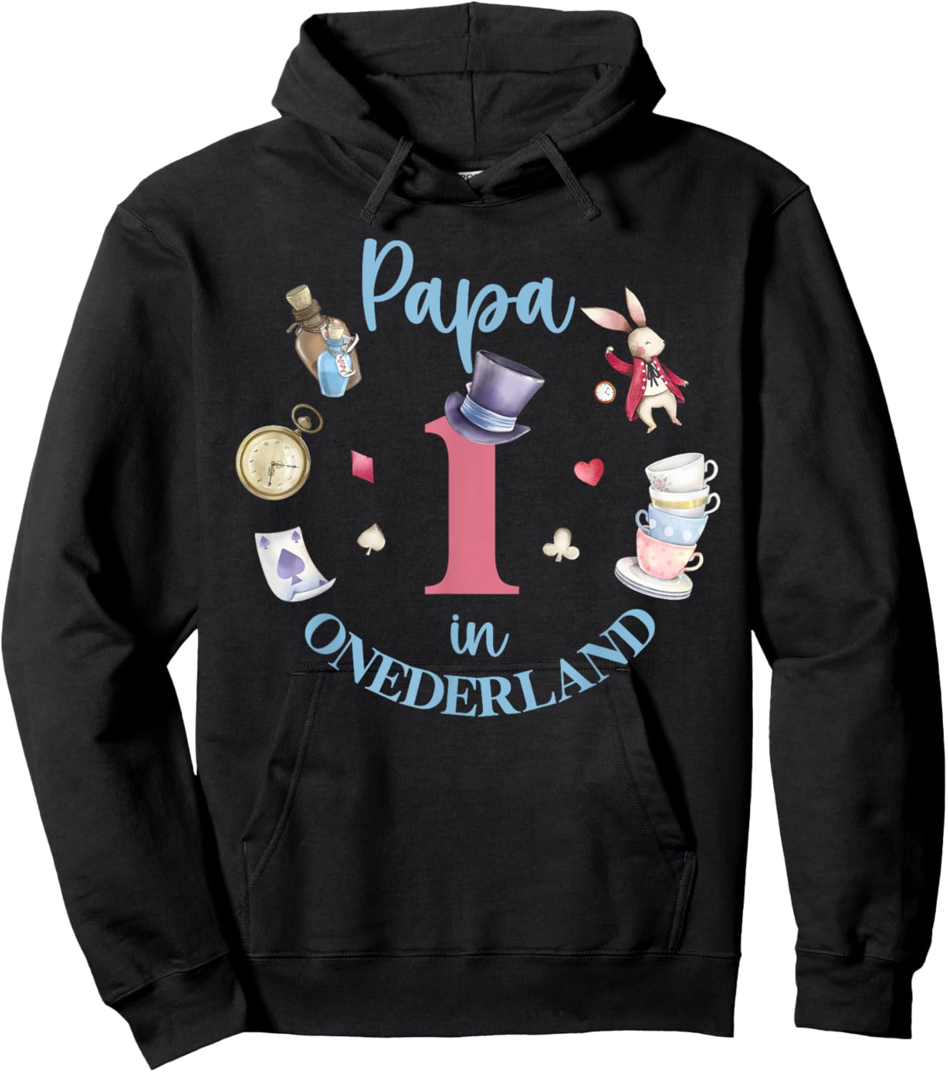 Papa In Onderland 1st Birthday Girl Family Tea Party Hoodie - Hoodie | Black