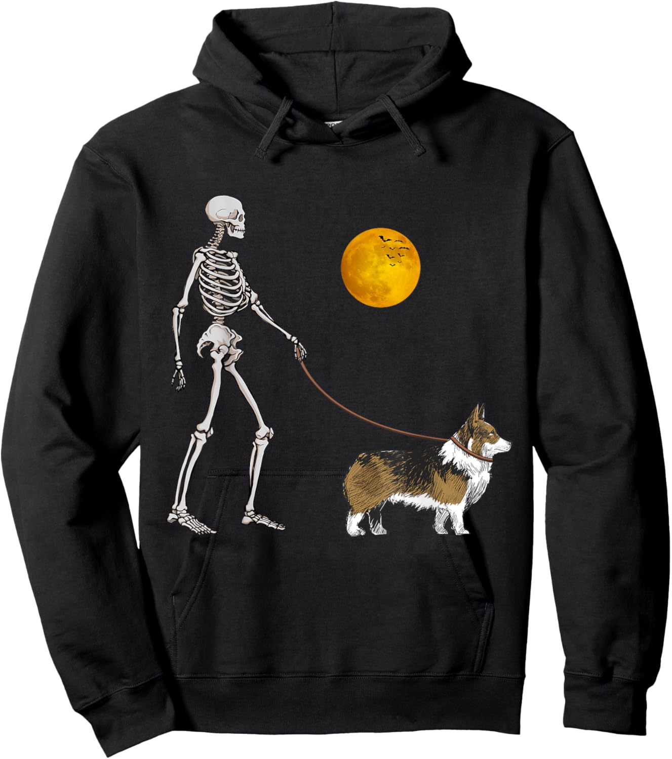 Pembroke Welsh Corgi Skeleton Dog Walking Halloween Costume Hoodie - Hoodie | Black