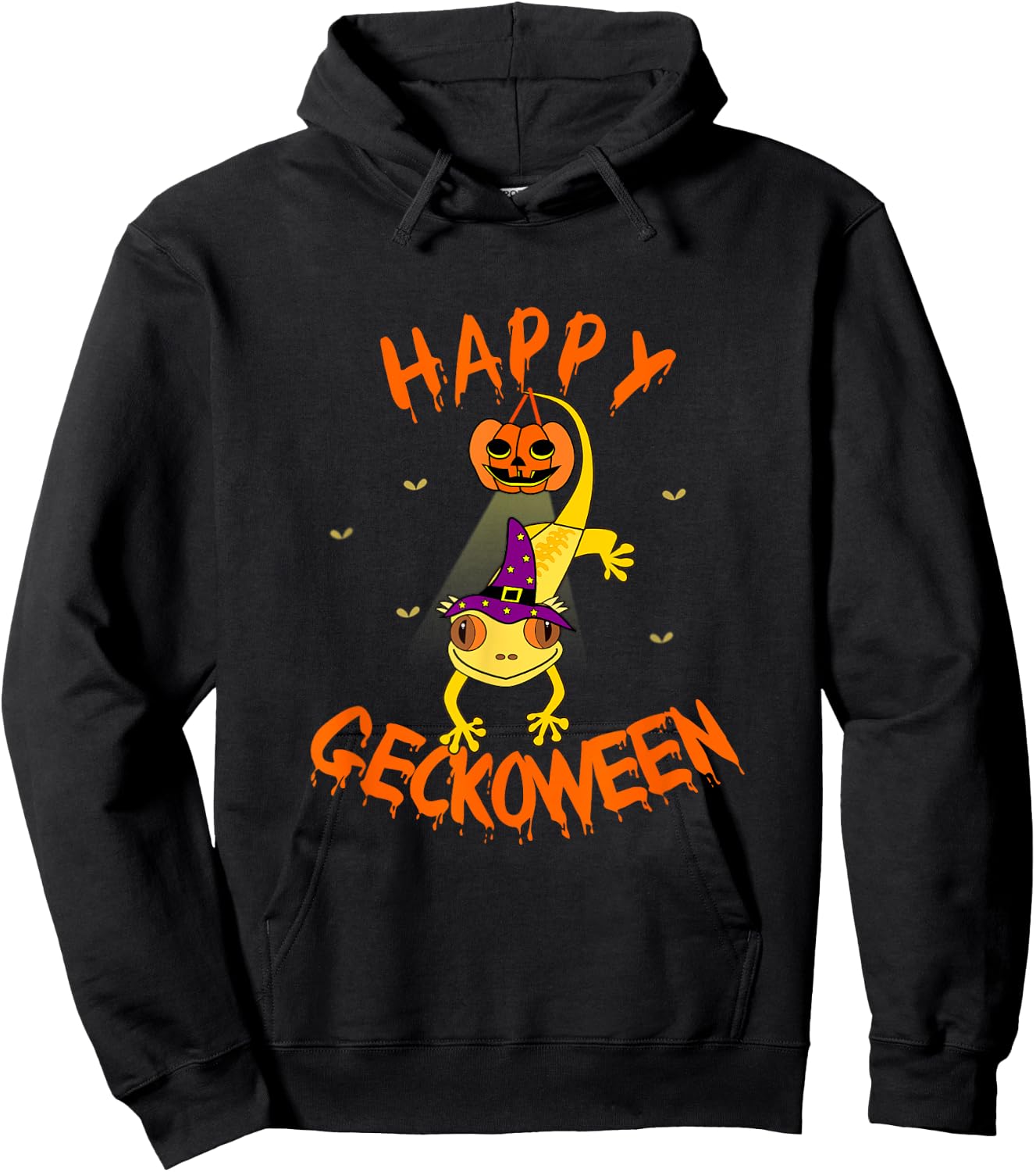 Funny Halloween Cute Crested Eyelash Gecko Pumpkin Shirt Hoodie - Hoodie | Black