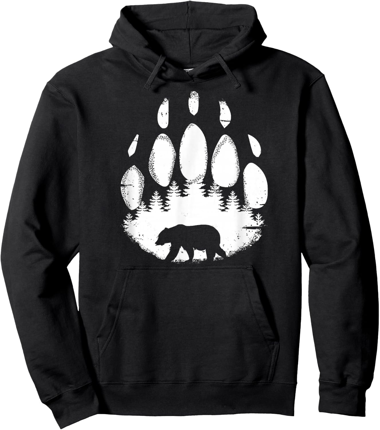 Bear Paw White Print Forest Animal Silhouette Hoodie - Hoodie | Black