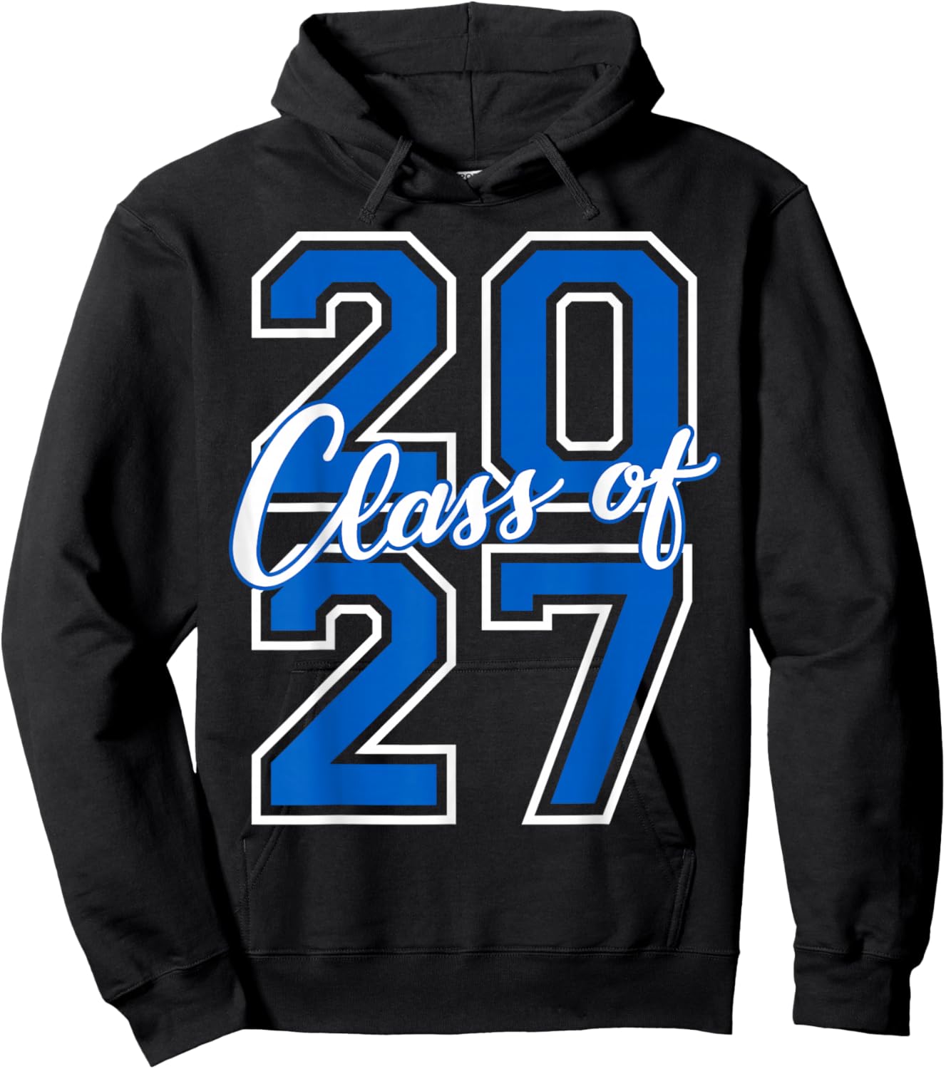 Class of 2027 Graduation Varsity Blue and White Letters Hoodie - Hoodie | Black