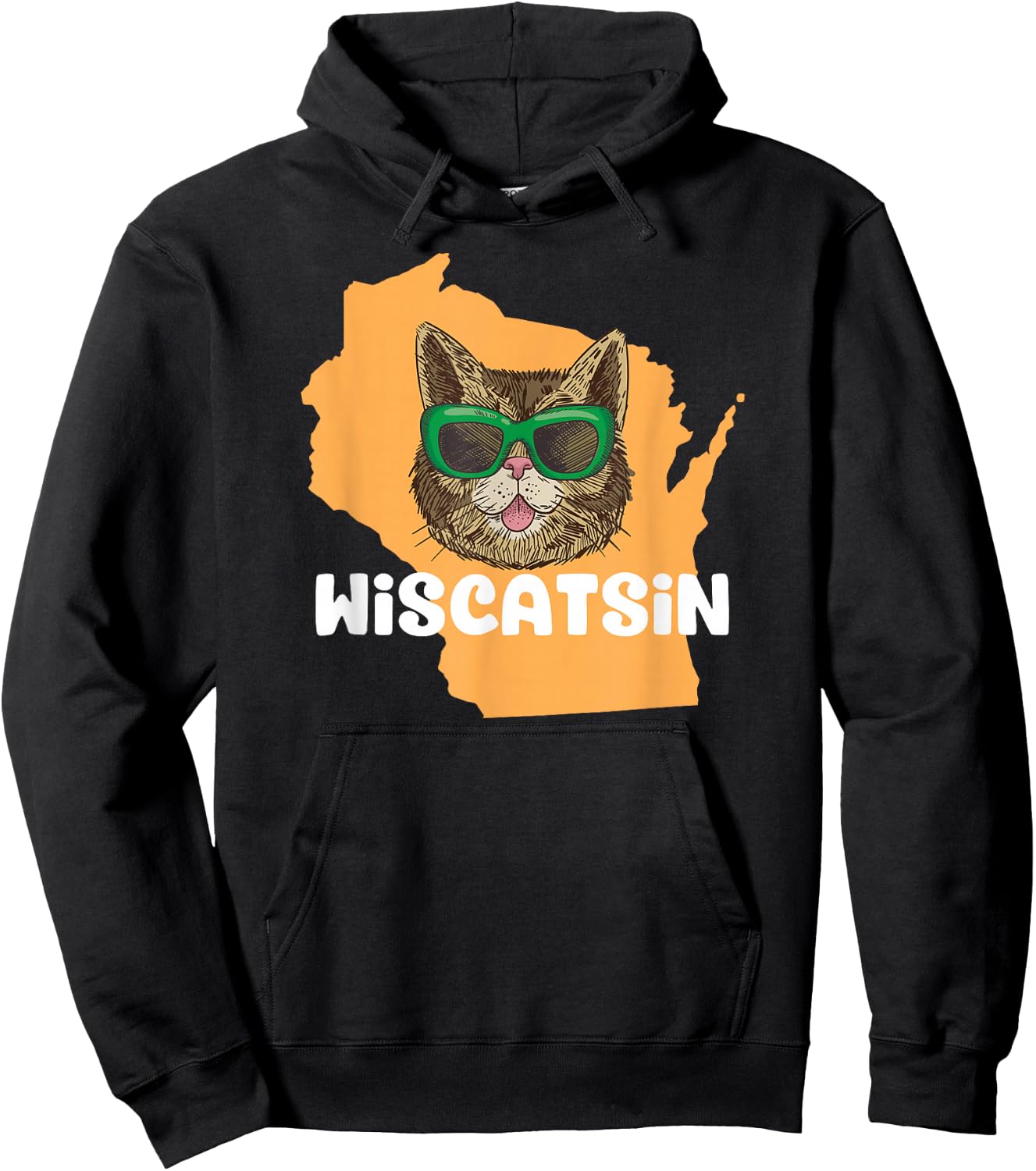 Wiscatsin (Wisconsin) - Funny City State Cat Pun Men Women Girls Kids Hoodie - Hoodie | Black