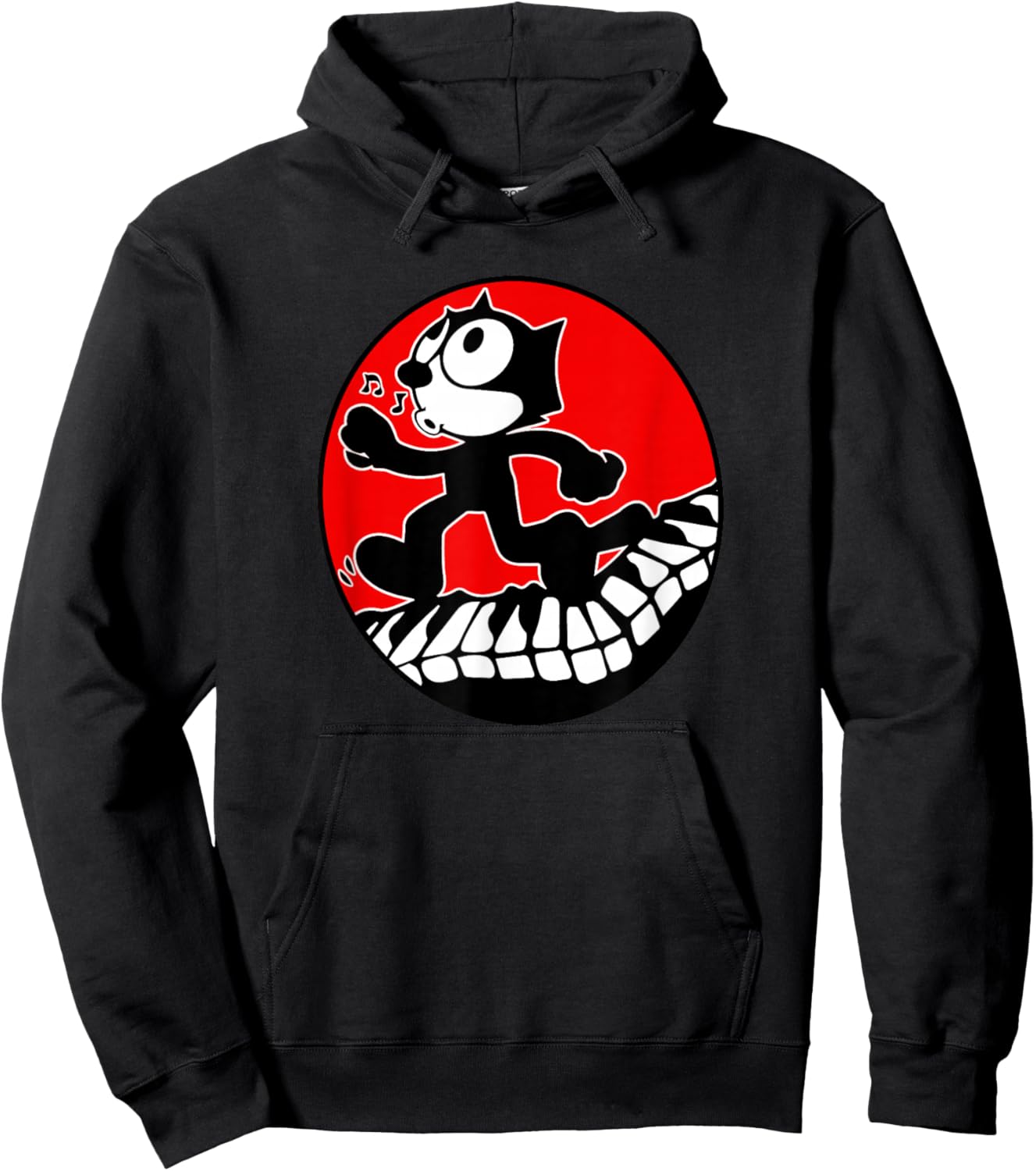 Felix Cartoon Cat Walks and Whistles on Piano Keyboard Retro Hoodie - Hoodie | Black