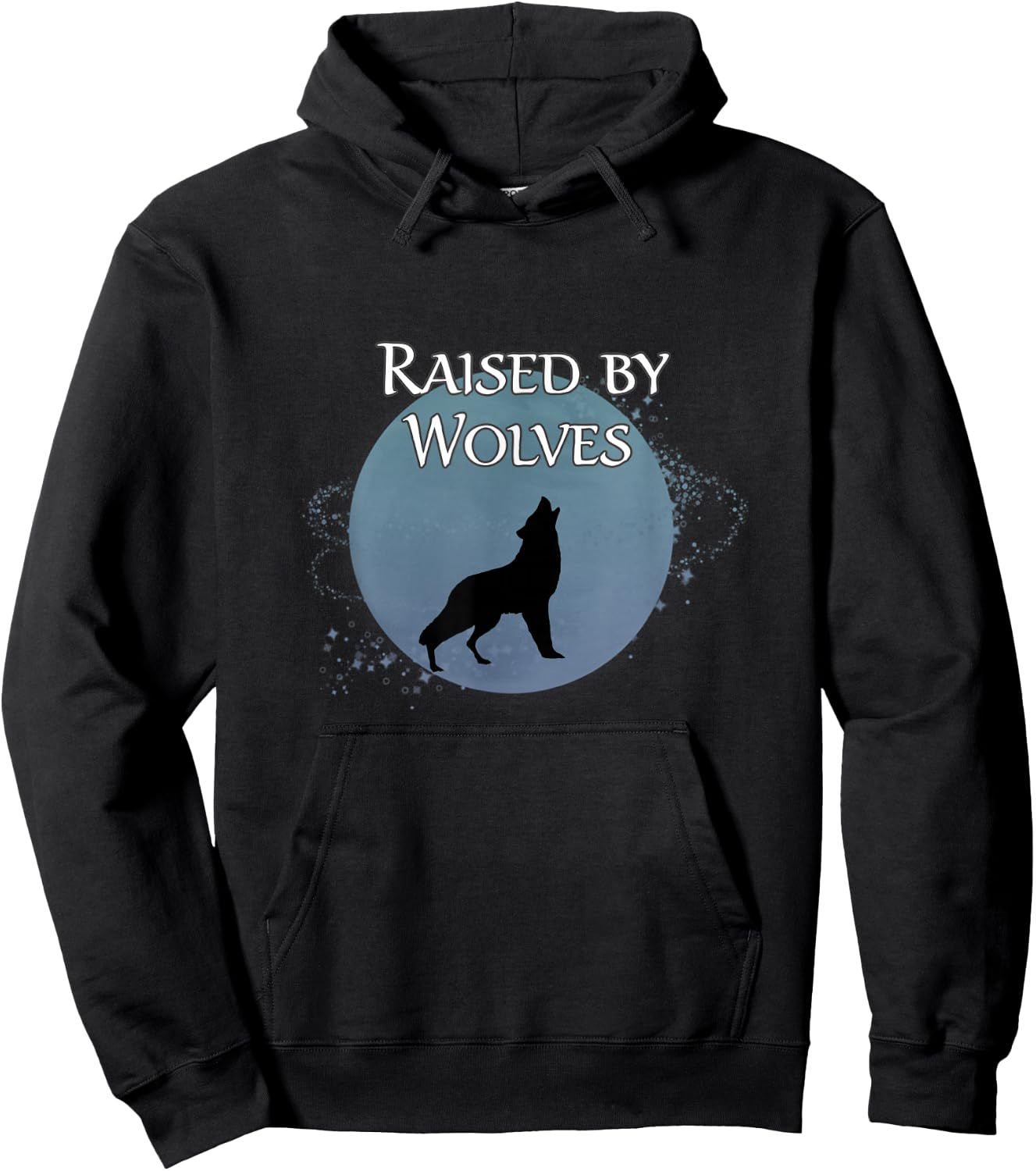 Raised by Wolves Moon Stars Wolf Howl Hoodie - Hoodie | Black
