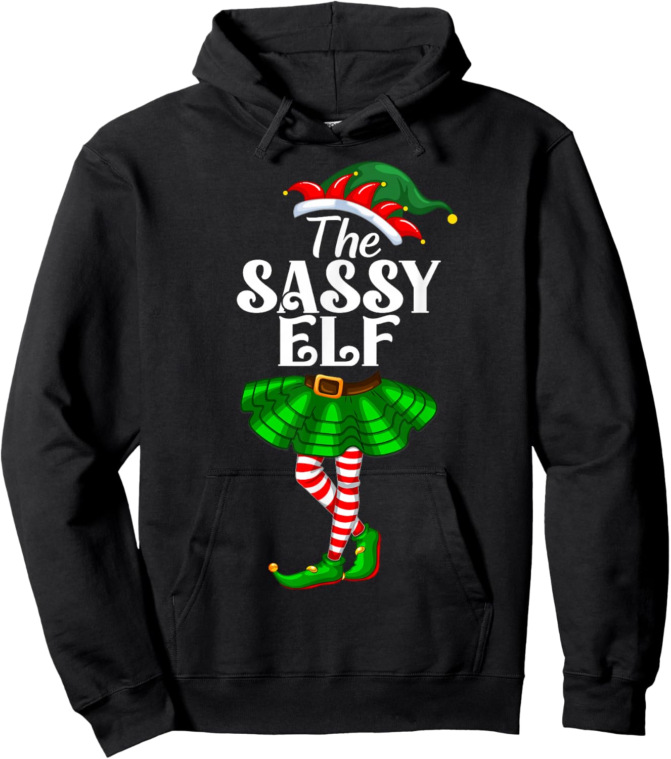The Sassy Elf Xmas Funny Christmas Matching Family Pajama Hoodie - Hoodie | Black