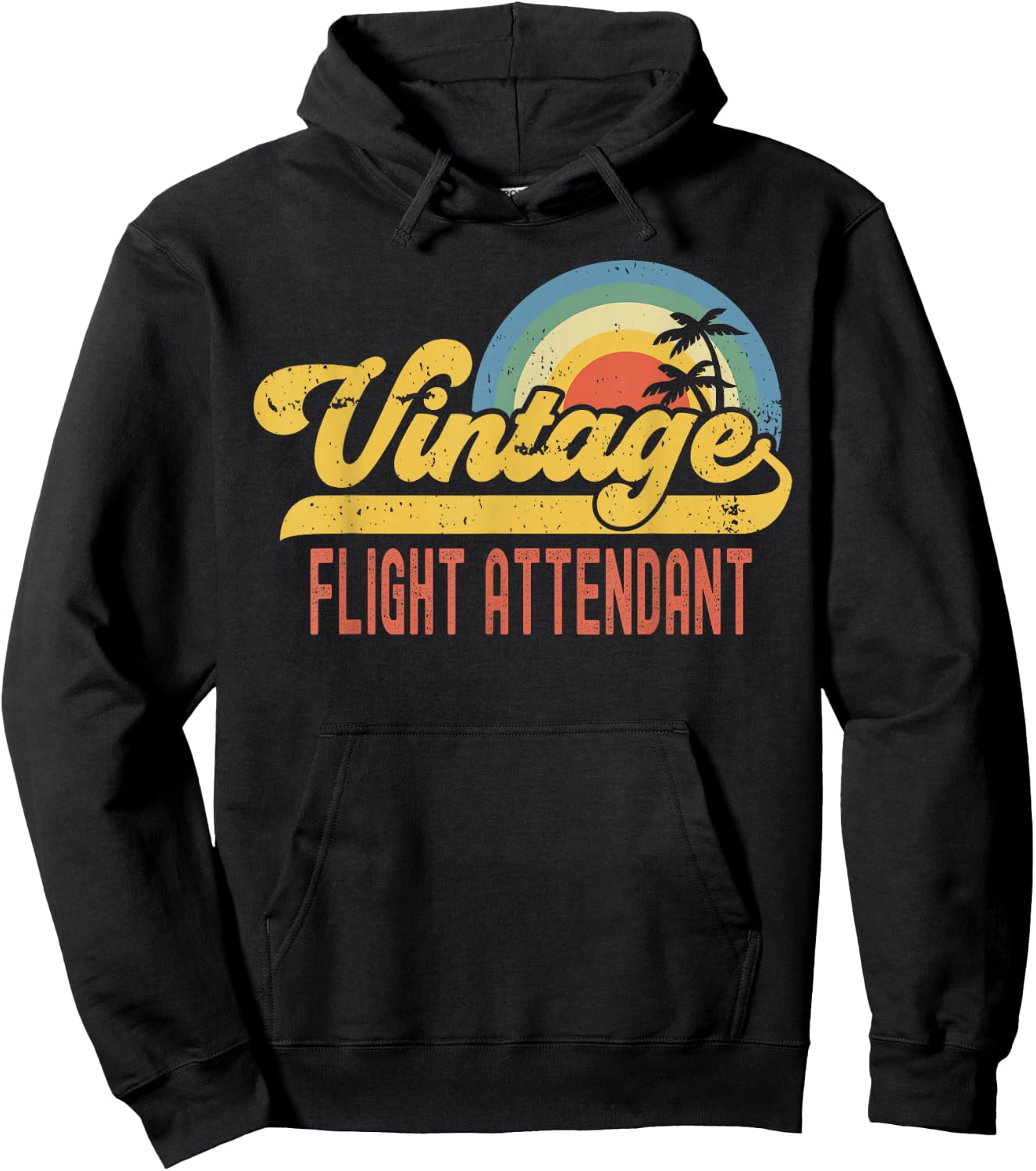 Flight Attendant Vintage Sunset Profession Retro Job Title Hoodie - Hoodie | Black