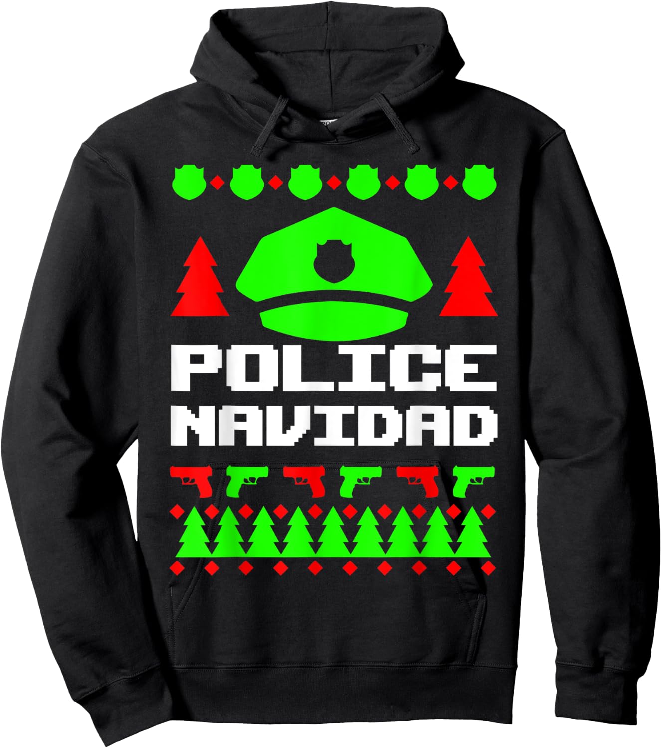 Police Navidad Funny Christmas Cop Officer Ugly Party Gift Hoodie - Hoodie | Black