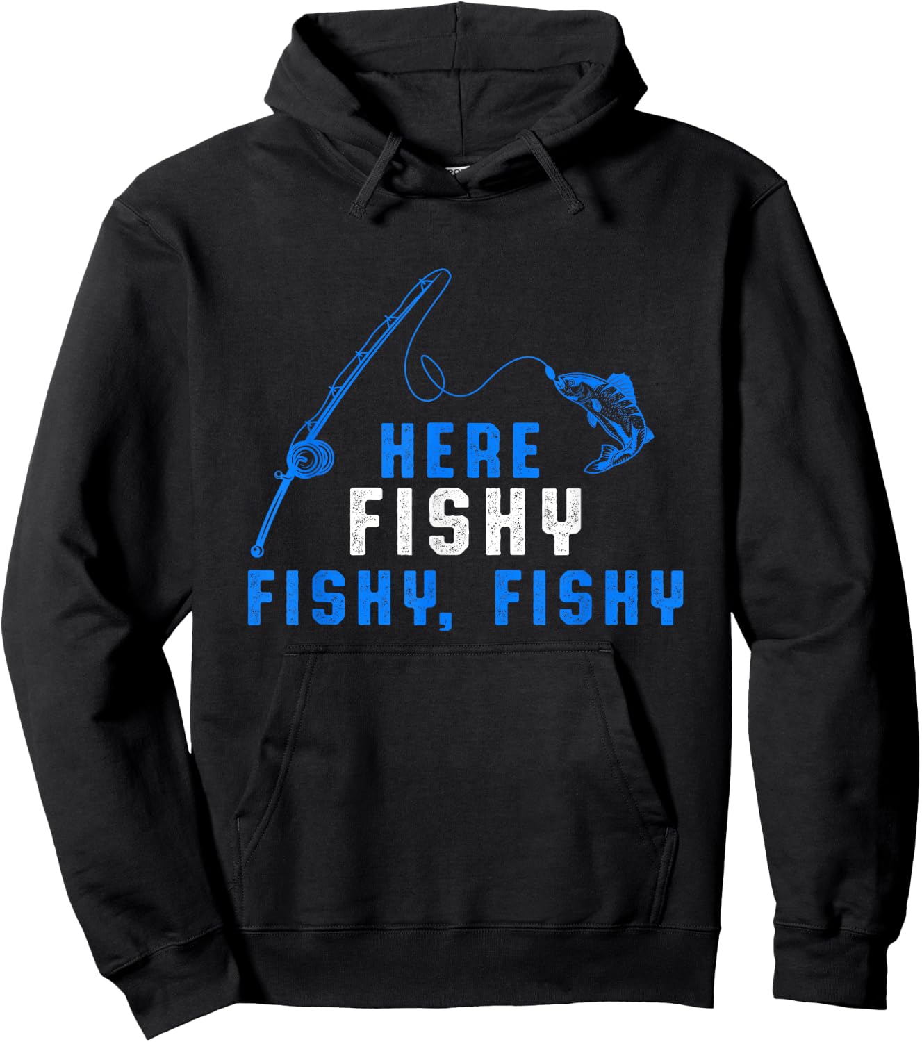 Here Fishy Fisherman Fishing Rod Sea Hobby Water Sports Hoodie - Hoodie | Black