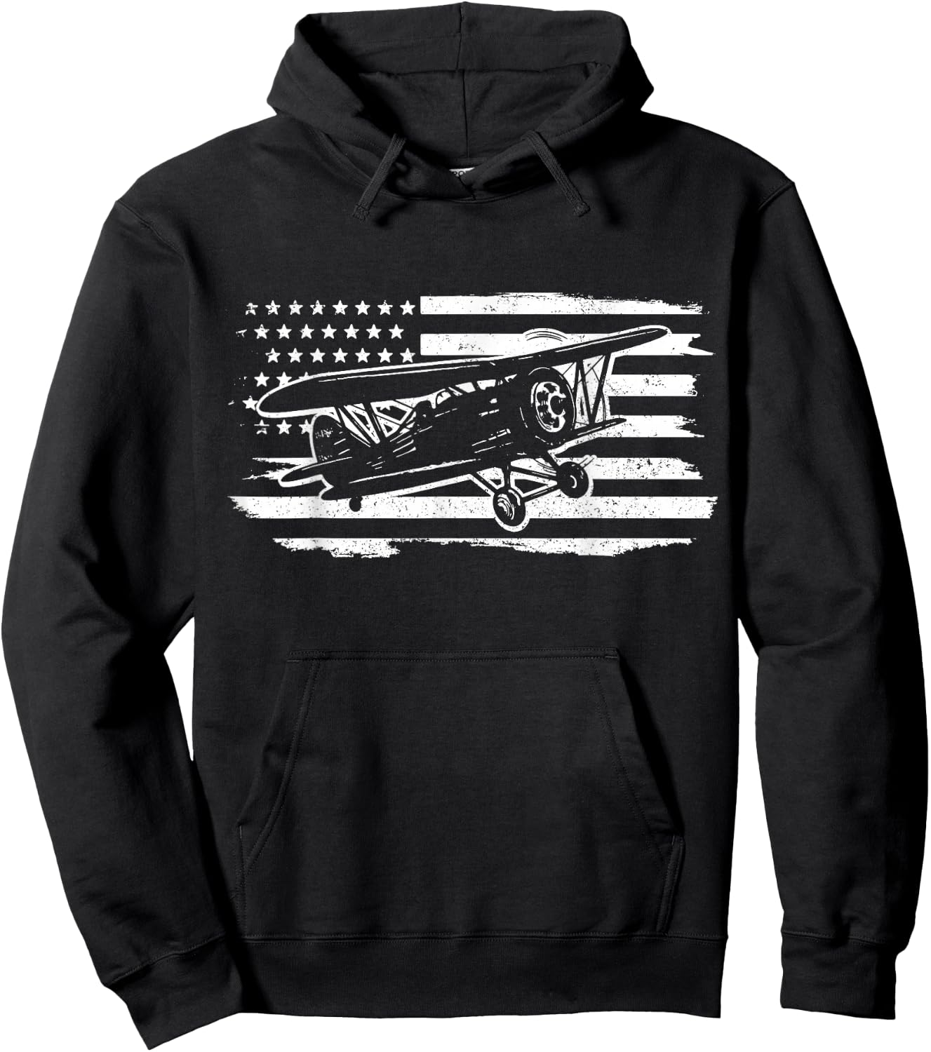 Airplane Pilot Vintage Patriotic Flag Biplane Plane Aviation Hoodie - Hoodie | Black