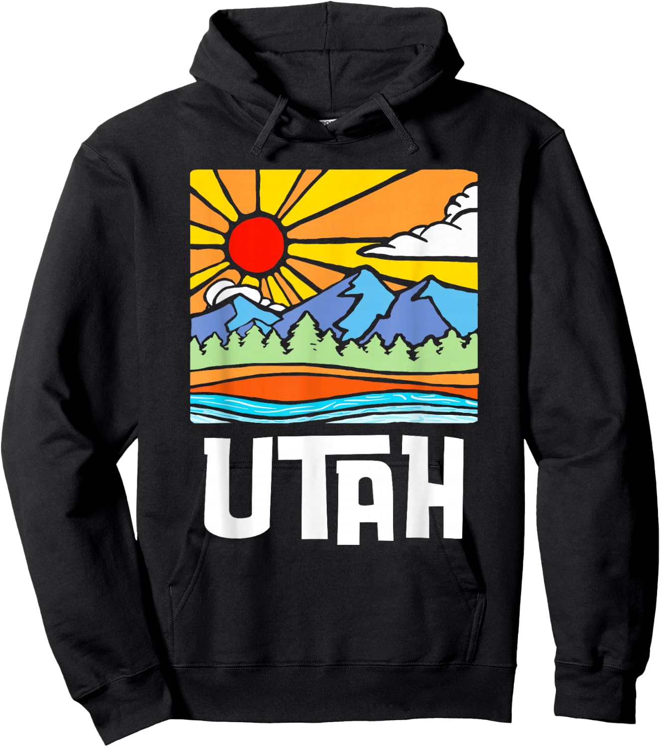 Utah Artistic Nature & Mountains Vintage Graphic Hoodie - Hoodie | Black