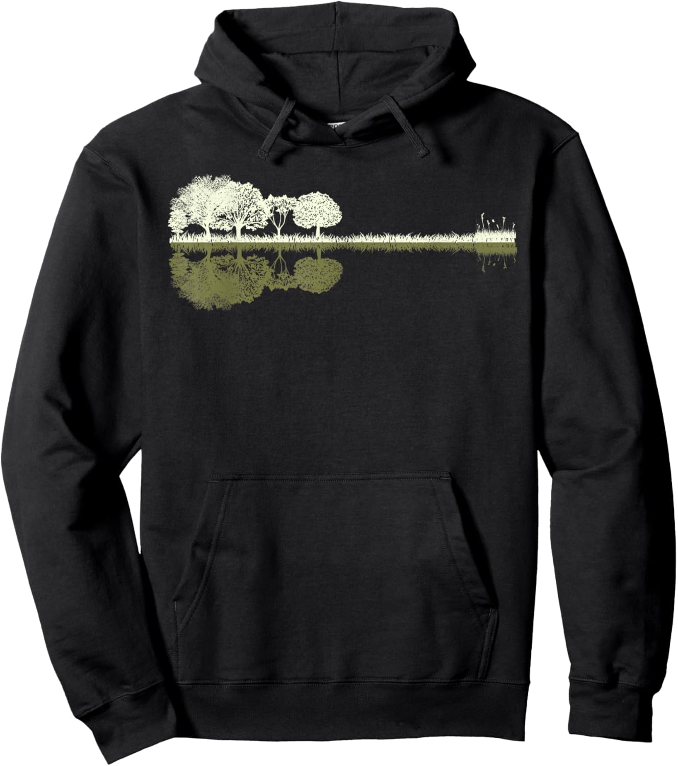 Nature Acoustic Guitar - Forest Wooden Guitar Trees Sundown Hoodie - Hoodie | Black