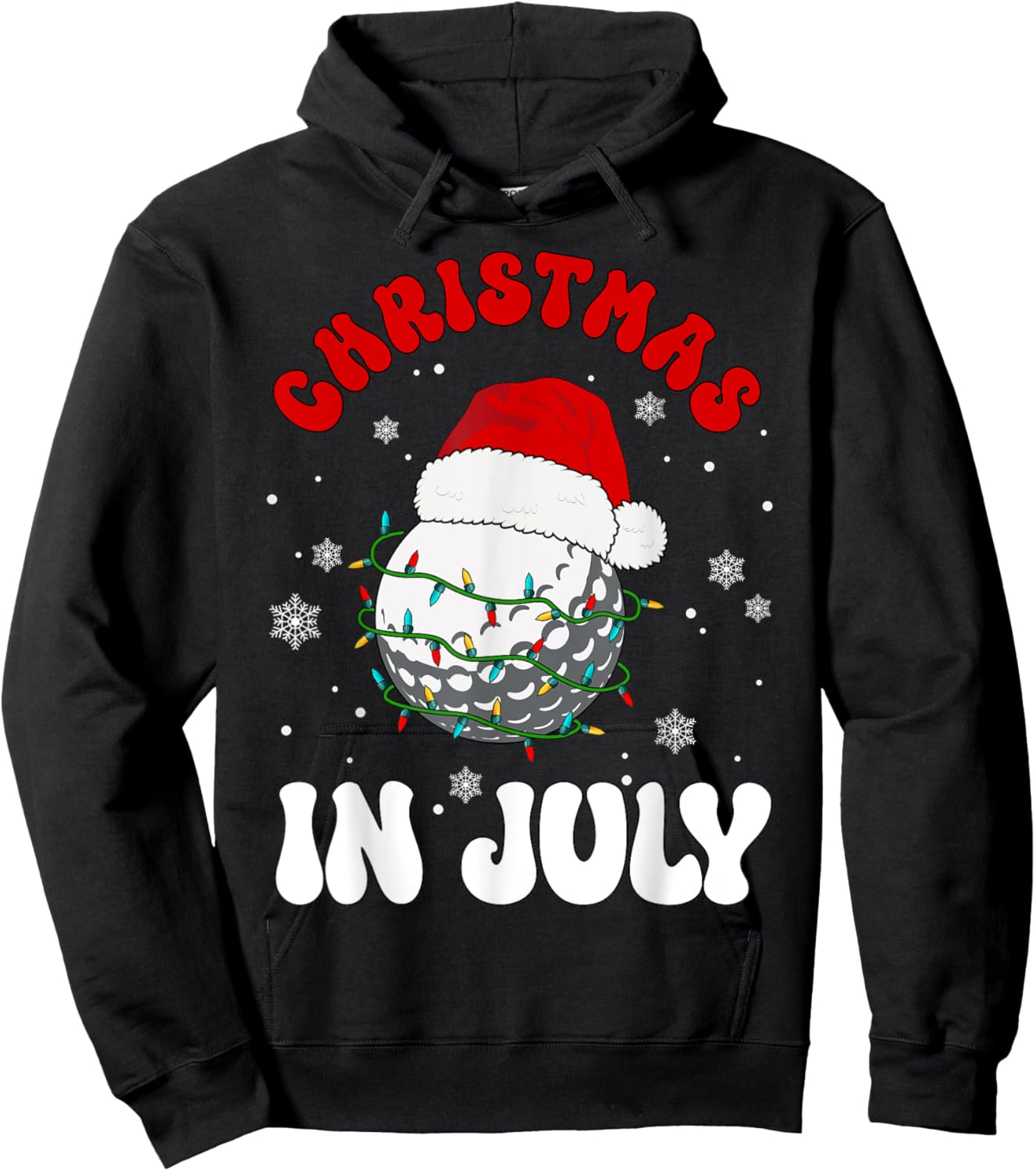 Colorful Santa Hat Lights Funny Golf Lover Christmas In July Hoodie - Hoodie | Black