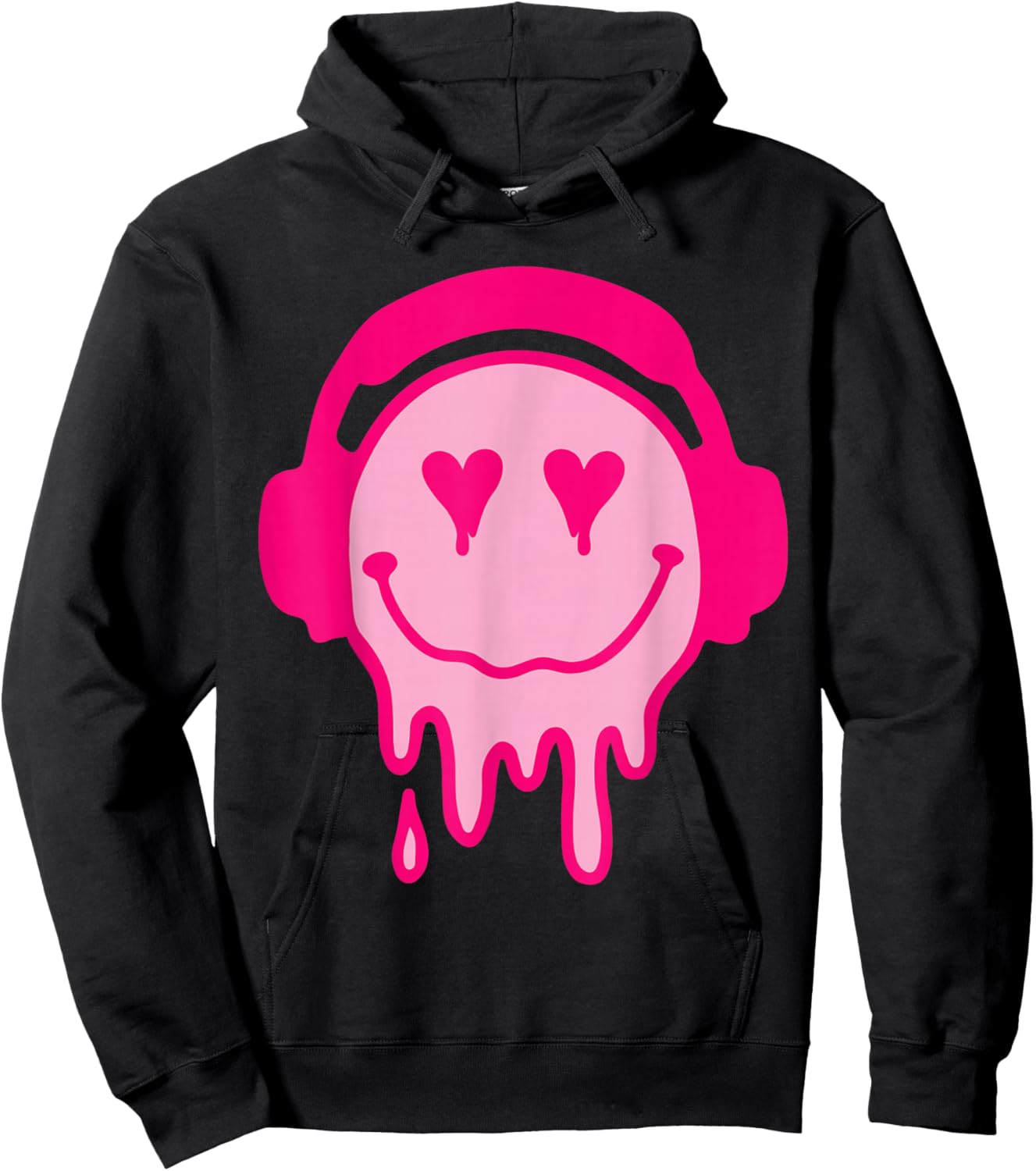 80s Heart Eyes Melting Pink Smile Melted Dripping Happy Face Hoodie - Hoodie | Black
