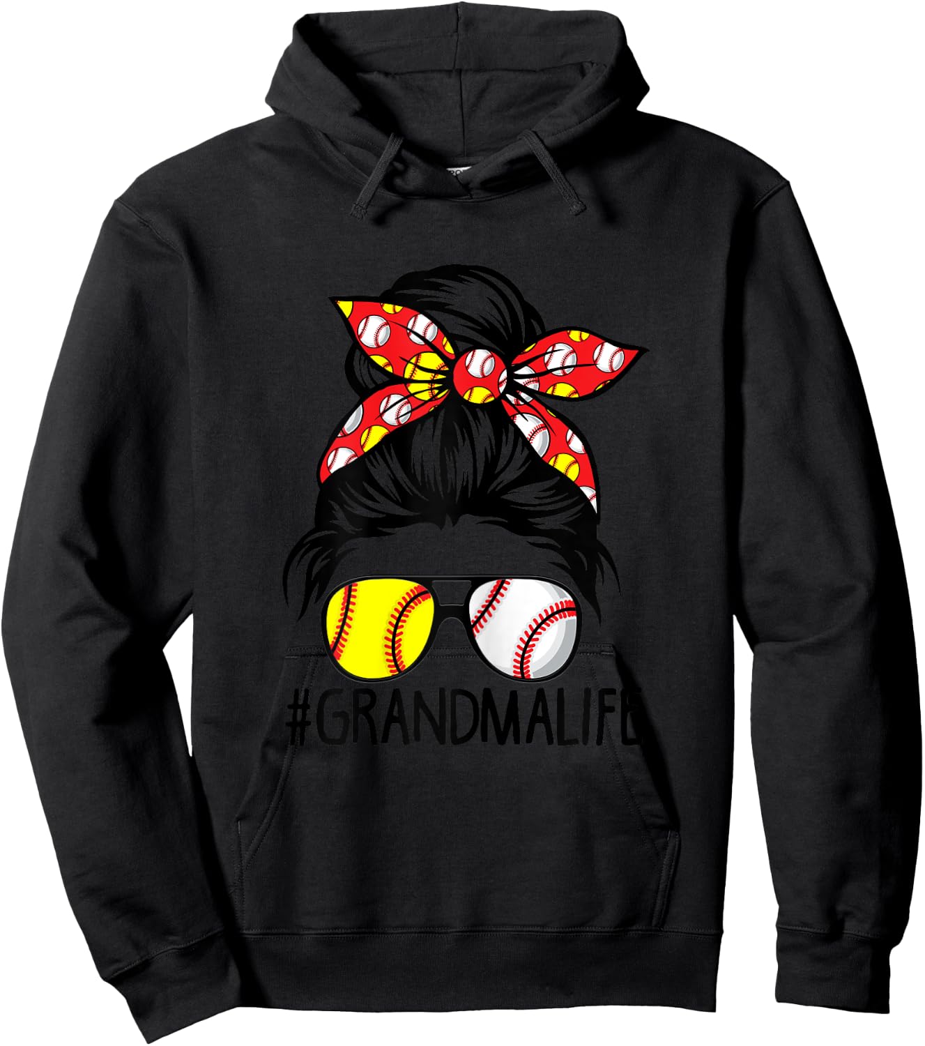 Dy Messy Bun Mothers Day Softball Baseball Grandma Life Hoodie - Hoodie | Black