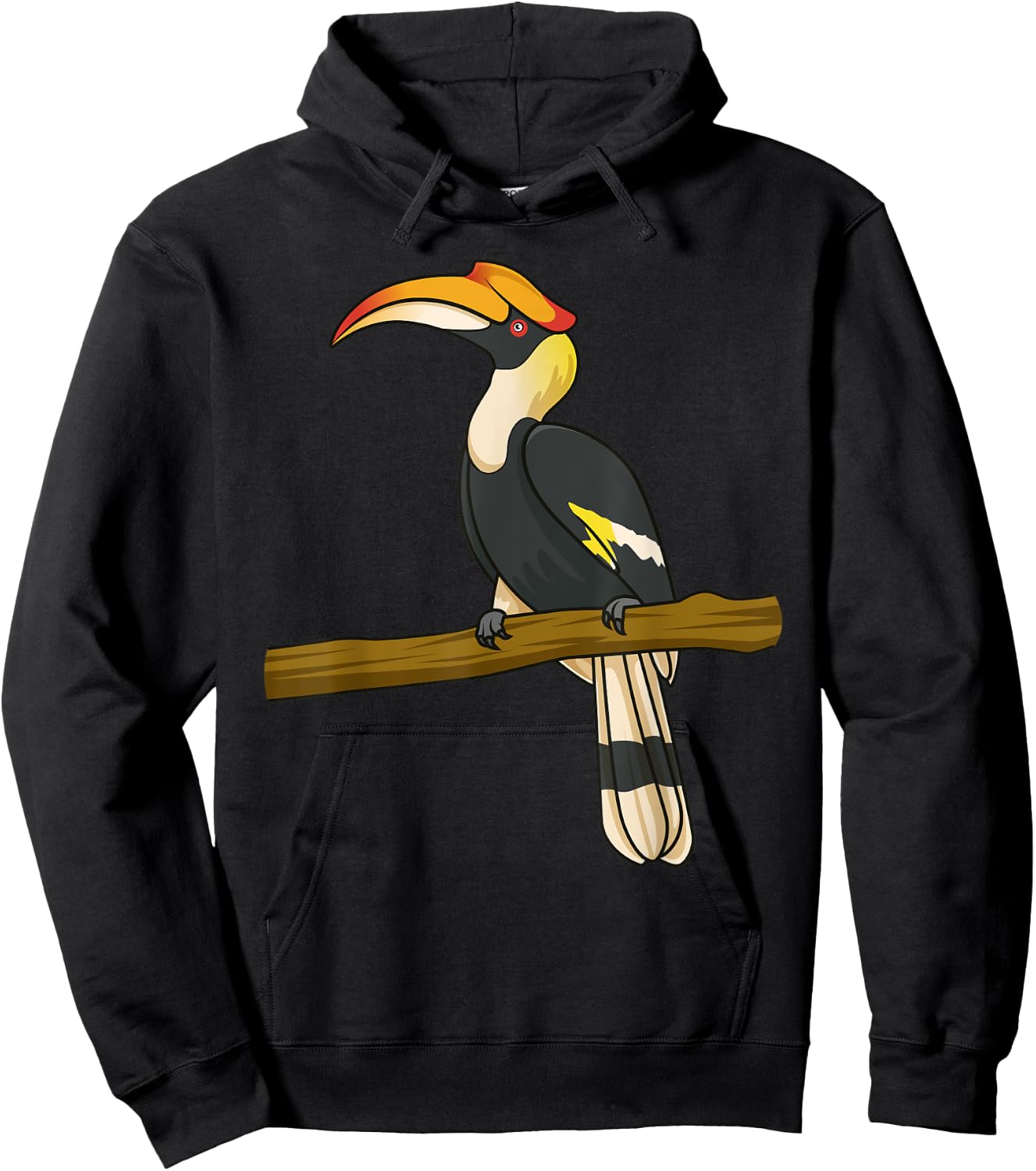 Tropical Hornbill sitting on a Tree Branch Hornbill Bird Hoodie - Hoodie | Black