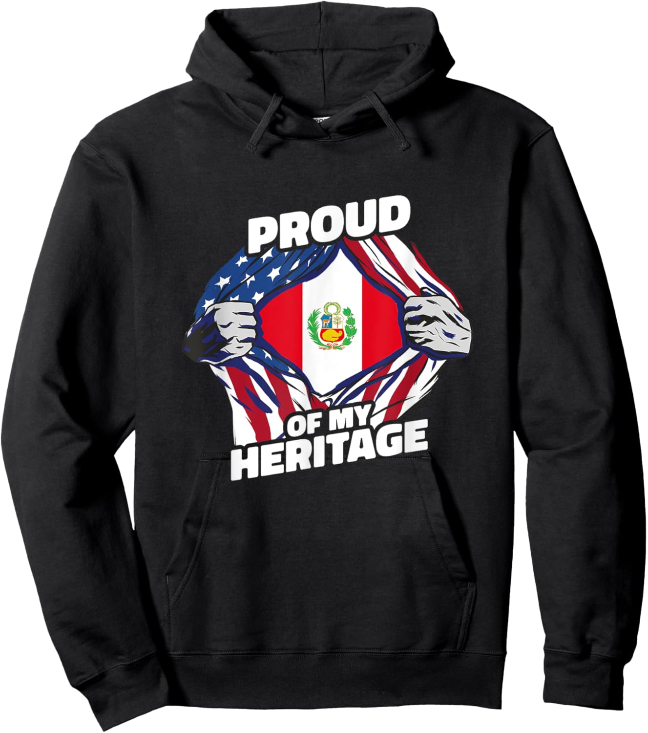 Proud of My Heritage - Patriotic Peruvian American Flag Hoodie - Hoodie | Black