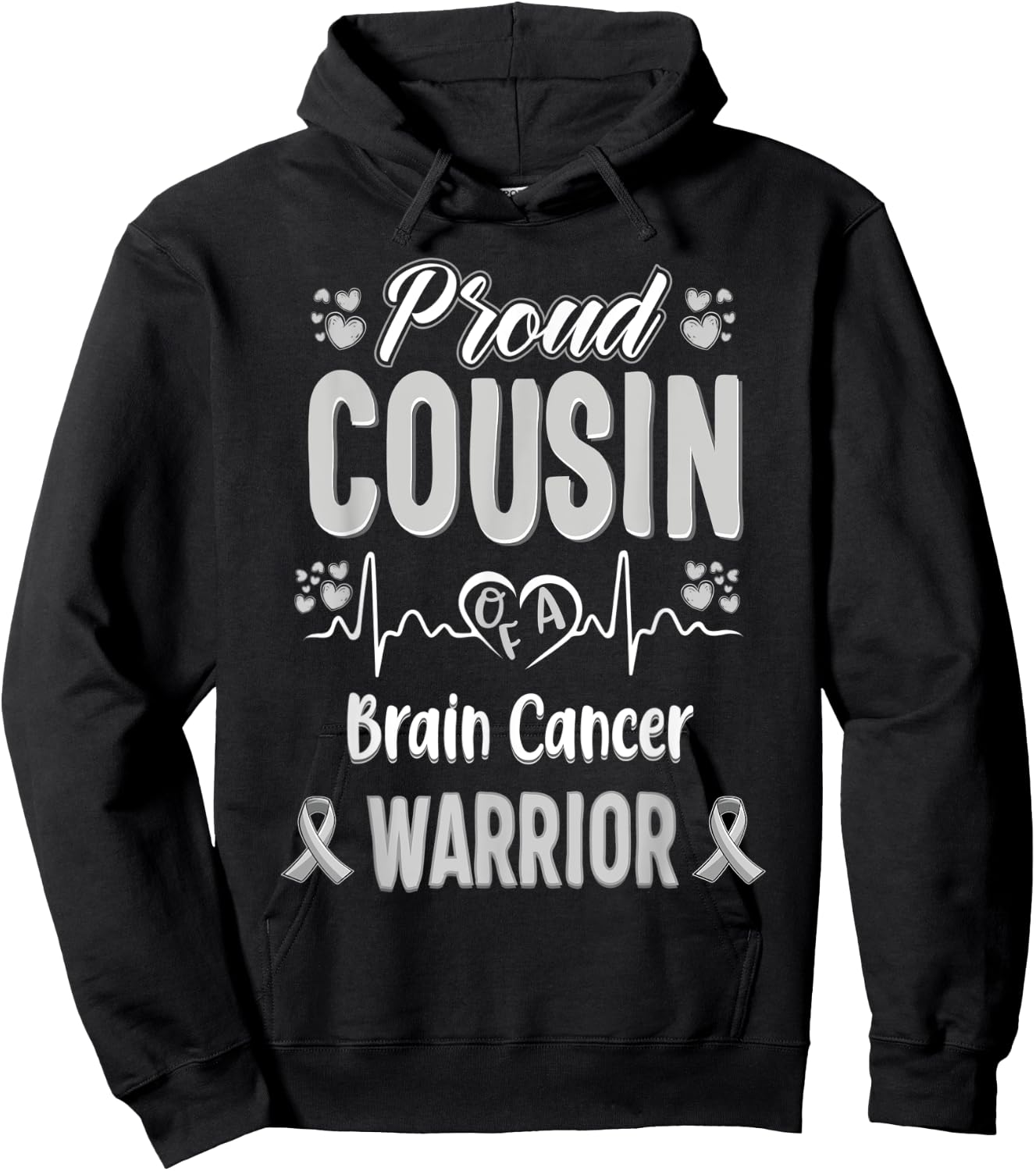 proud Cousin Brain cancer warrior awareness ribbon Grey Hoodie - Hoodie | Black