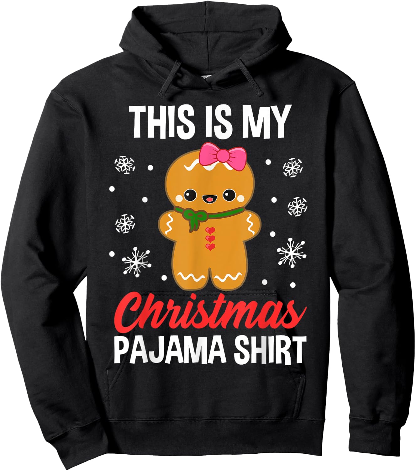 Funny Christmas Gingerbread Man Pajama Pj Outfit Girl Women Hoodie - Hoodie | Black