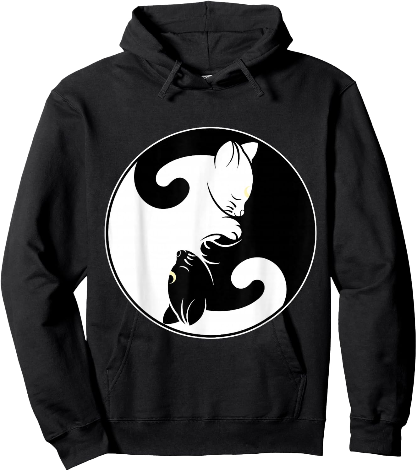 Kawaii Yin Yang Black Cat With Moon Crescent Head Manga Neko Hoodie - Hoodie | Black