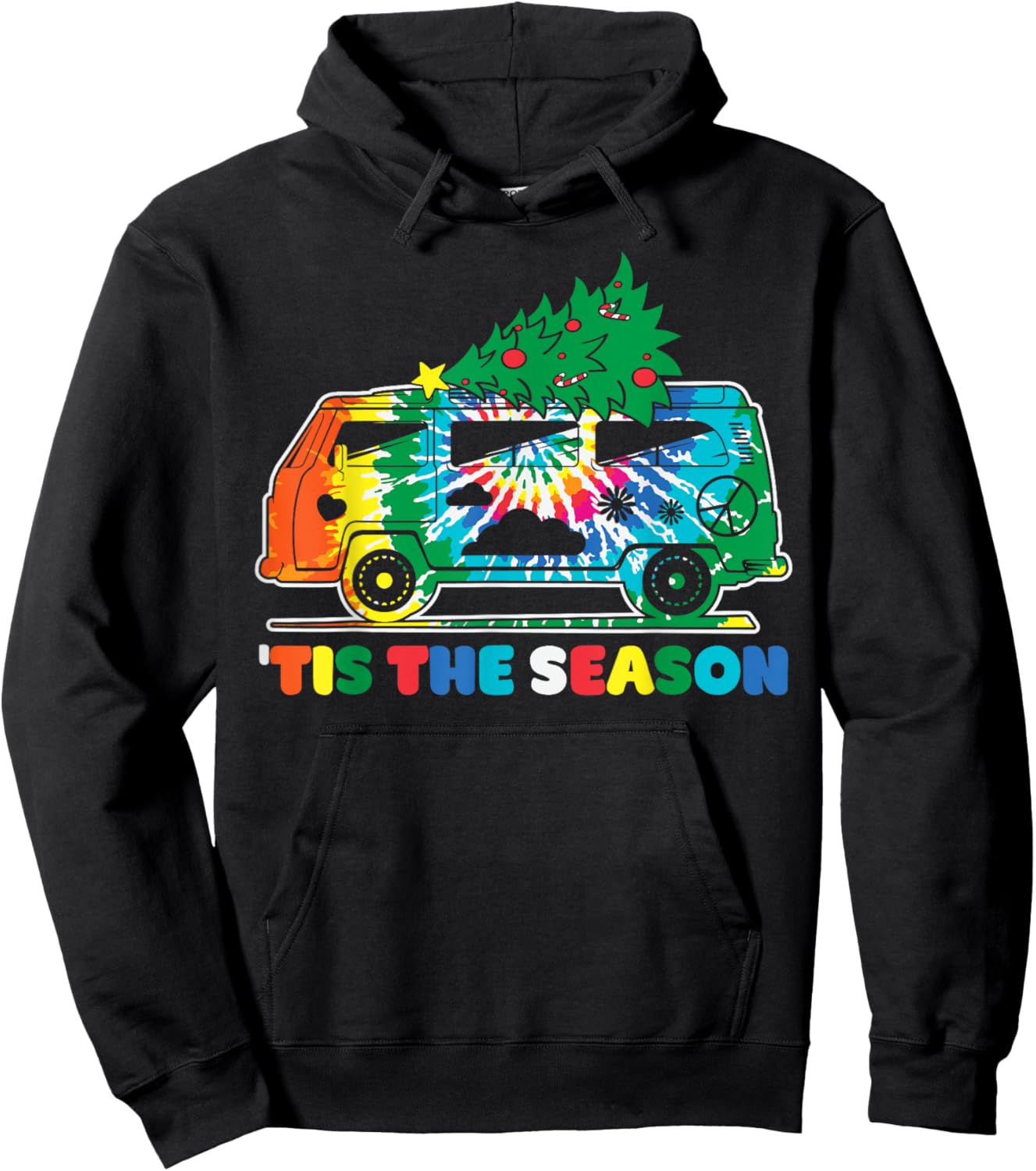 Groovy PEACE LOVE XMAS Hippie Santa Claus Funny Christmas Hoodie - Hoodie | Black
