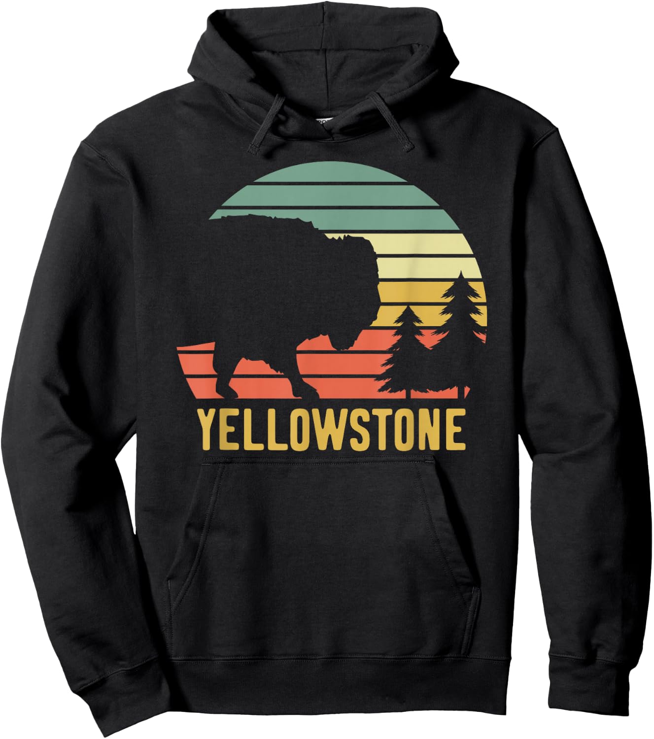 Yellowstone National Park Travel Buffalo Bison Vintage Hoodie - Hoodie | Black