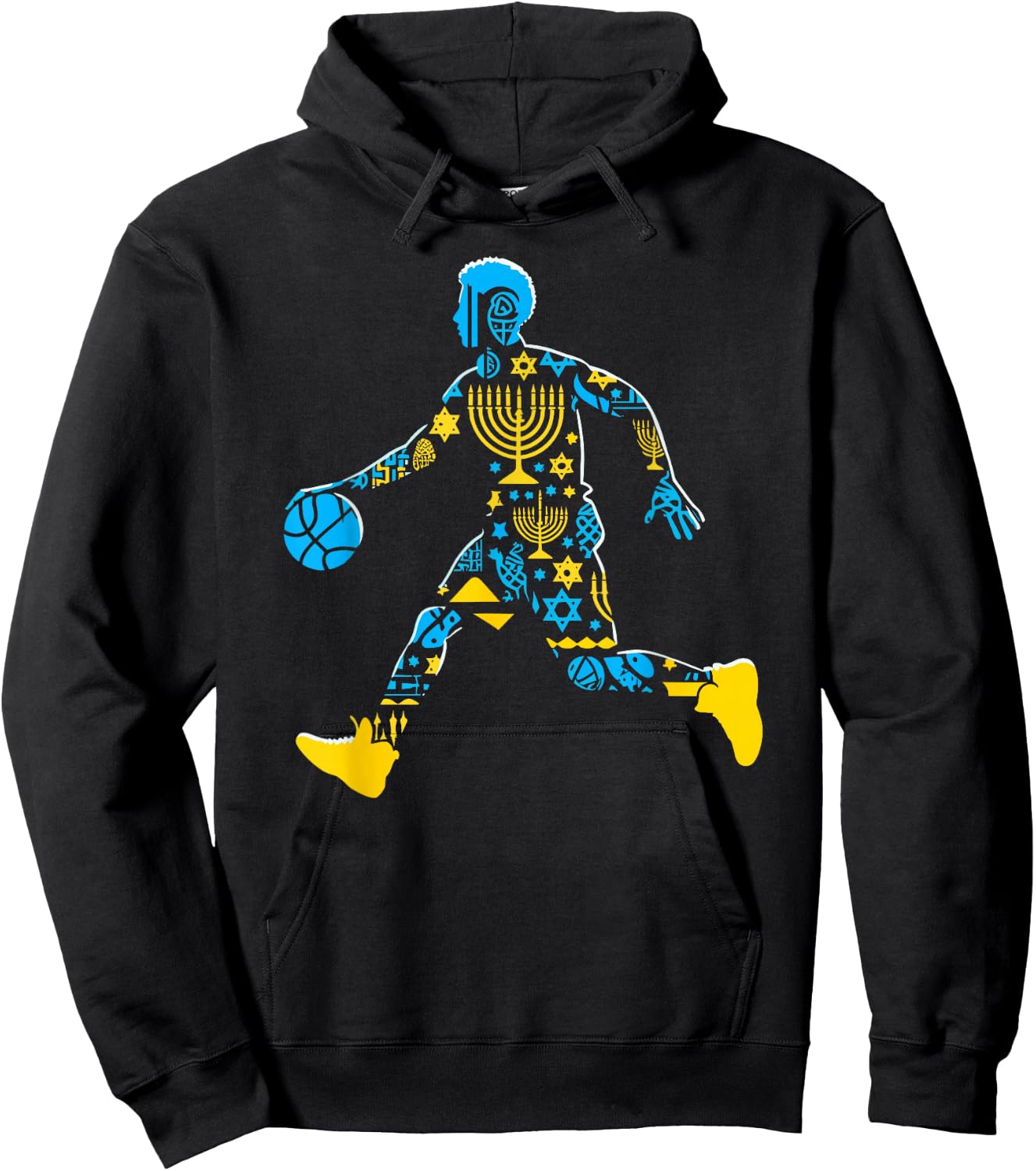 Basketball Menorah Dreidel Jewish Hanukkah Kids Hoodie - Hoodie | Black