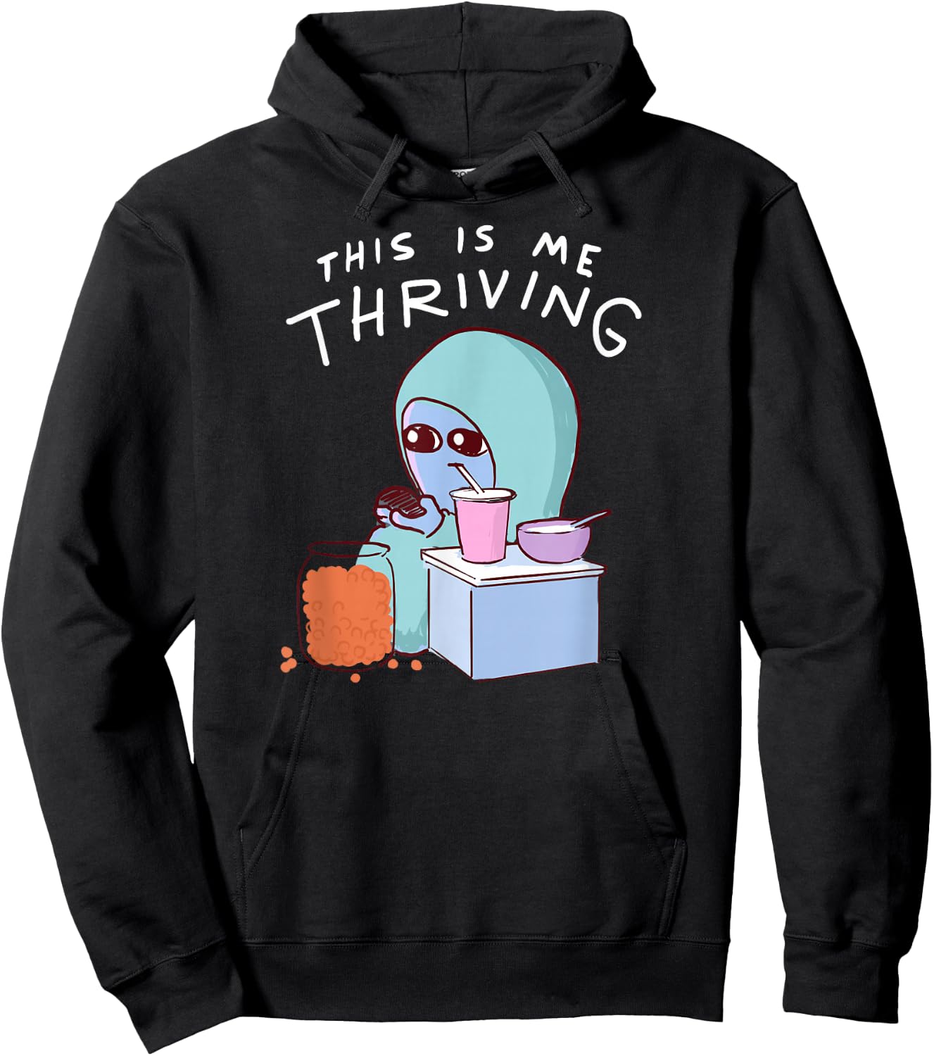 Threadless Nathan W. Pyle This Is Me Thriving Graphic Hoodie - Hoodie | Black
